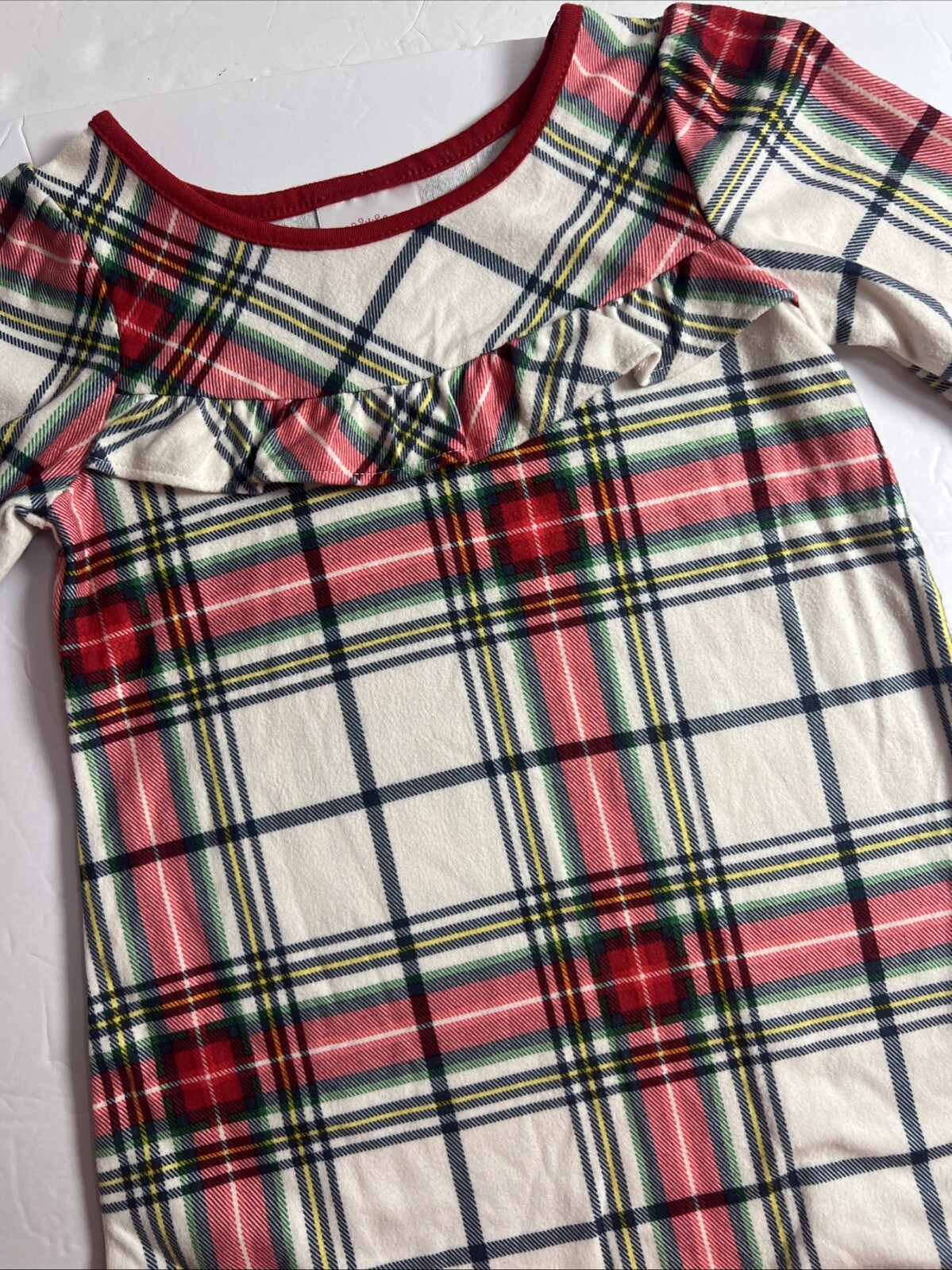 Wondershop Girls Plaid Flannel Pajama Dress Size 3T White Green Red