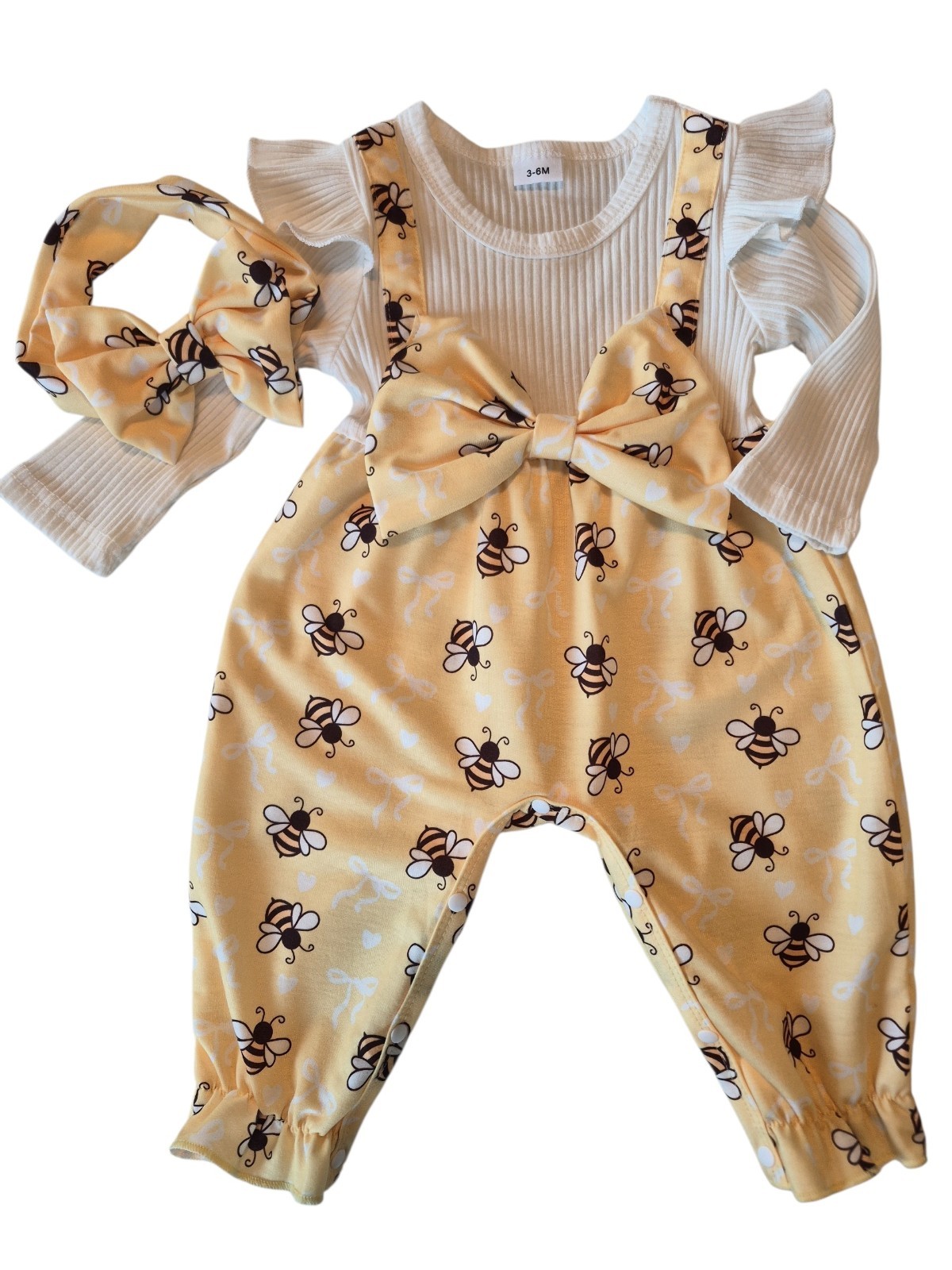 Baby Girl Romper With Headband 3-6M Boutique Style Bee Print