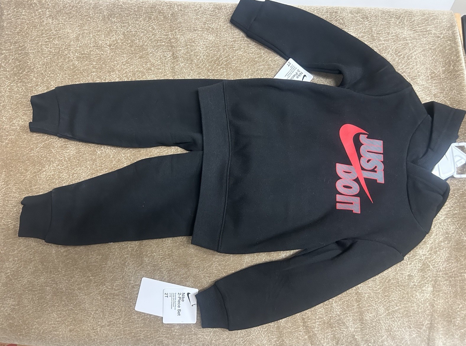 NWT 2pc Nike Black Red Gray Just Do It Logo Sweatshirt & Jogger Set sz 2t