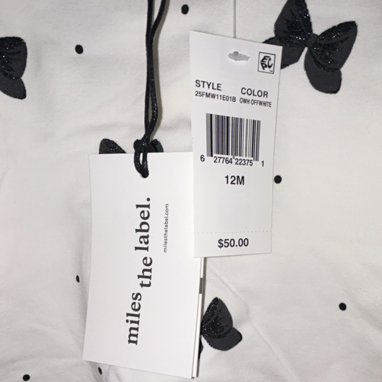Miles the Label 2pc Bow Sweatshirt Pants Set White/Black 12M 25FMW11E01B
