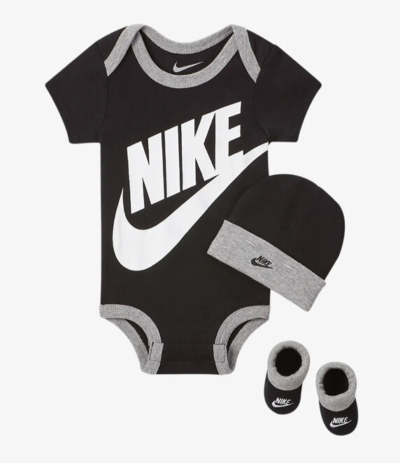 Nike Newborn Baby Boys 0-6 Month Sock Booties Bodysuit Beanie Hat 3 Piece Set