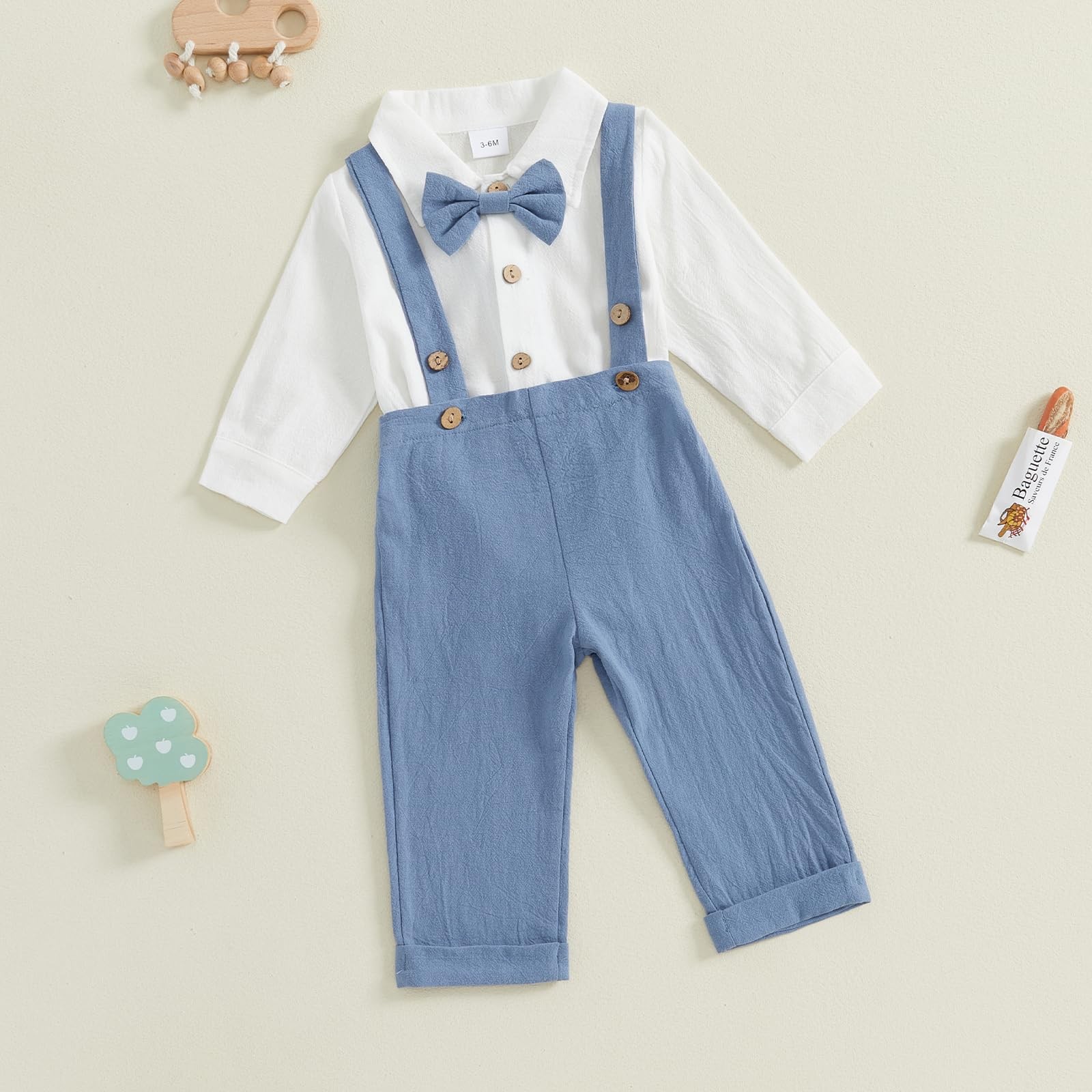 Newborn Infant Baby Boy Outfits Suit Bowtie Dress Romper+Suspender Overalls P…