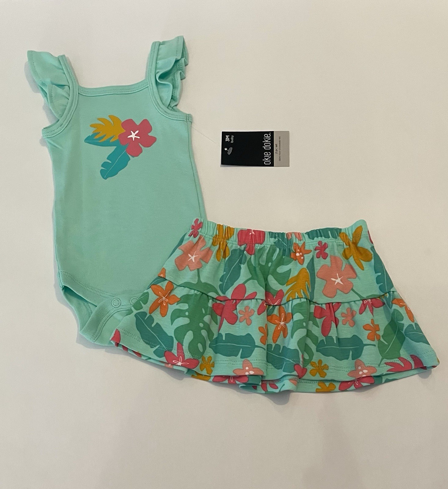 Baby Girl Clothes 3 Months Bodysuit Skirt 2 PC Set Cute Floral Beach Outfit New