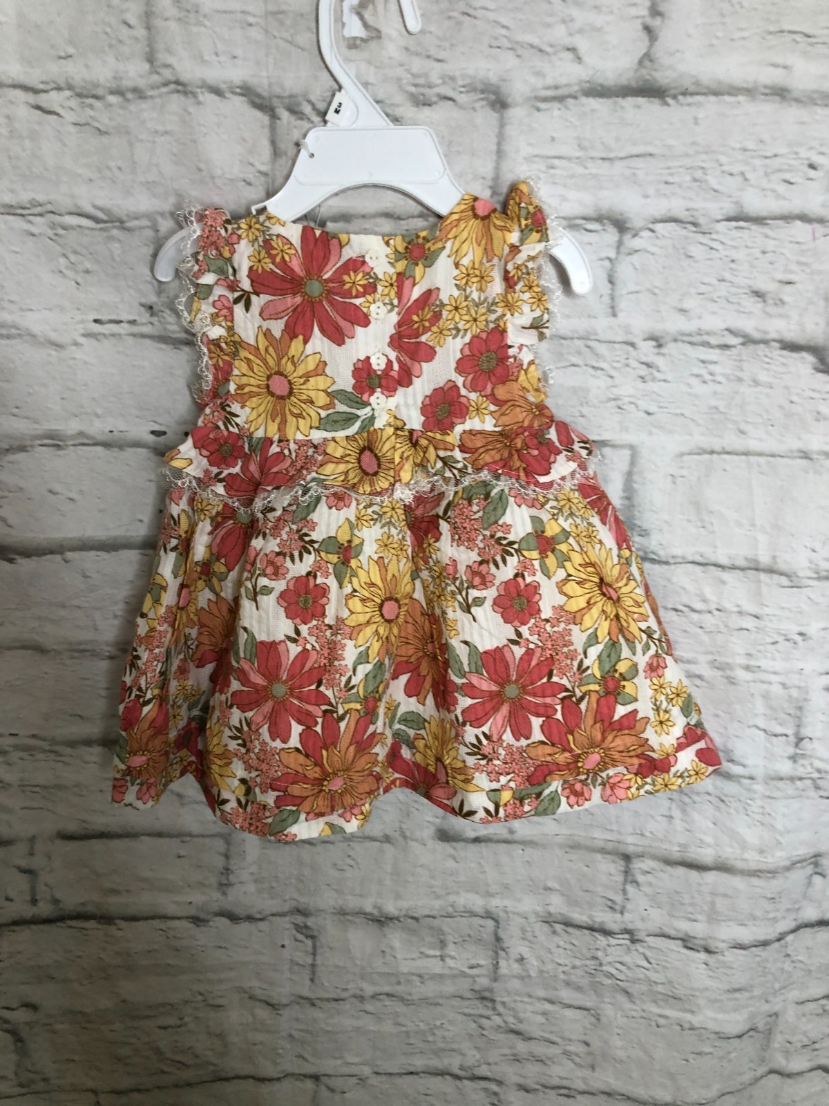 Happily Grey Kids Girls Dress Floral Lined Lace Ruffle Sz 0-3 Months headband