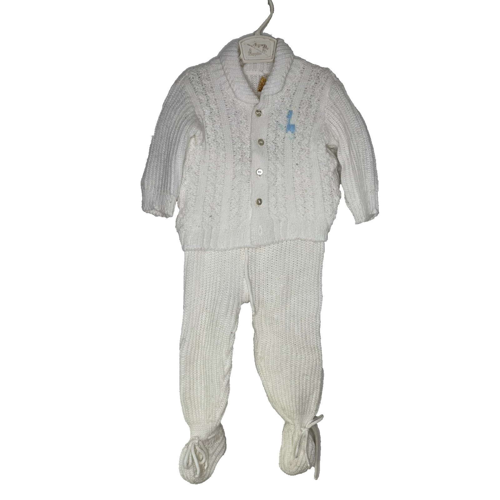 VTG CradleKnit Baby 18-24 M Sweater Pants Bonnet Mittens Set Outfit 70s Acrylic