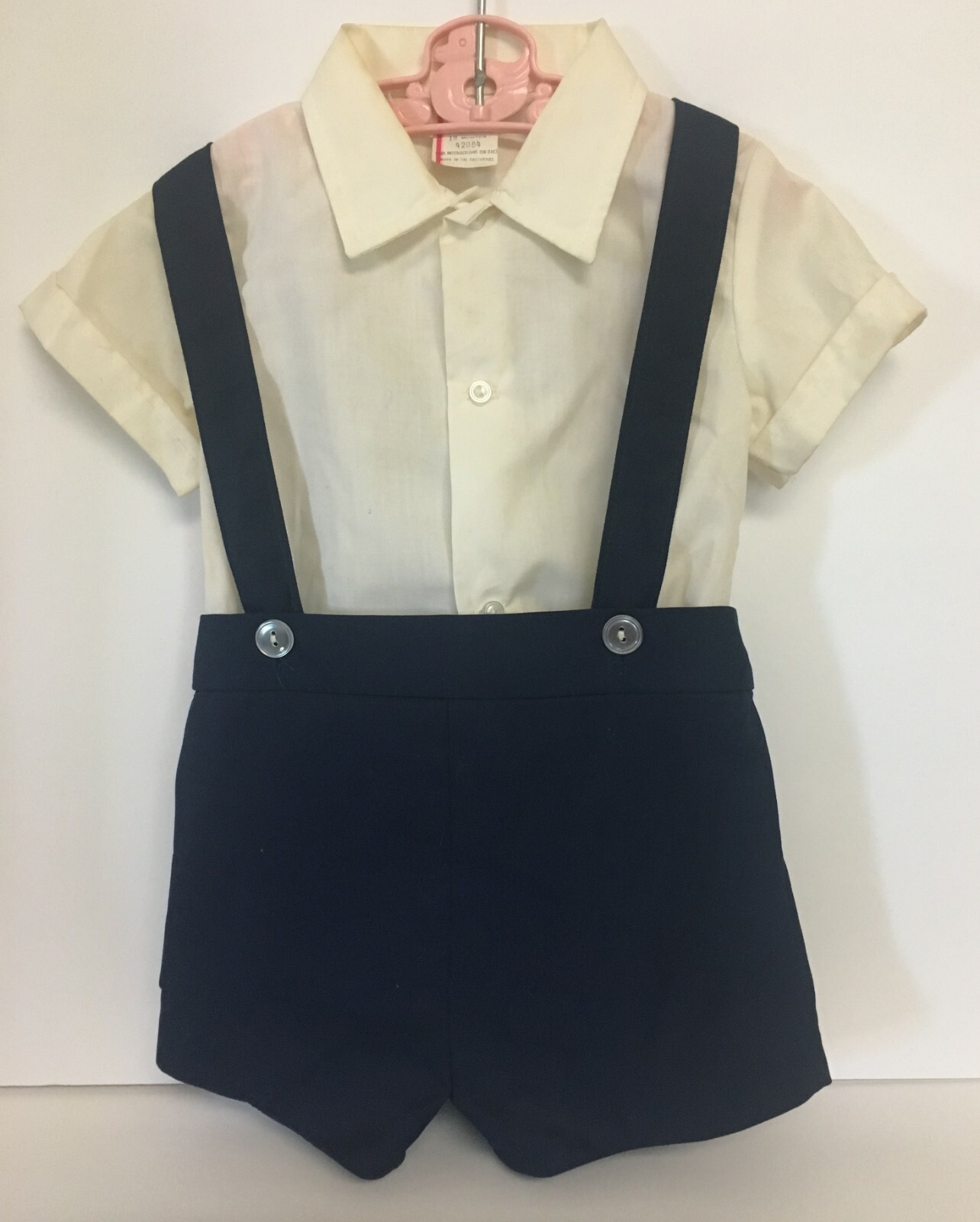 Vintage Two Piece Boys Shorts Overall Set w Shirt Top 18 Months Made Philippines