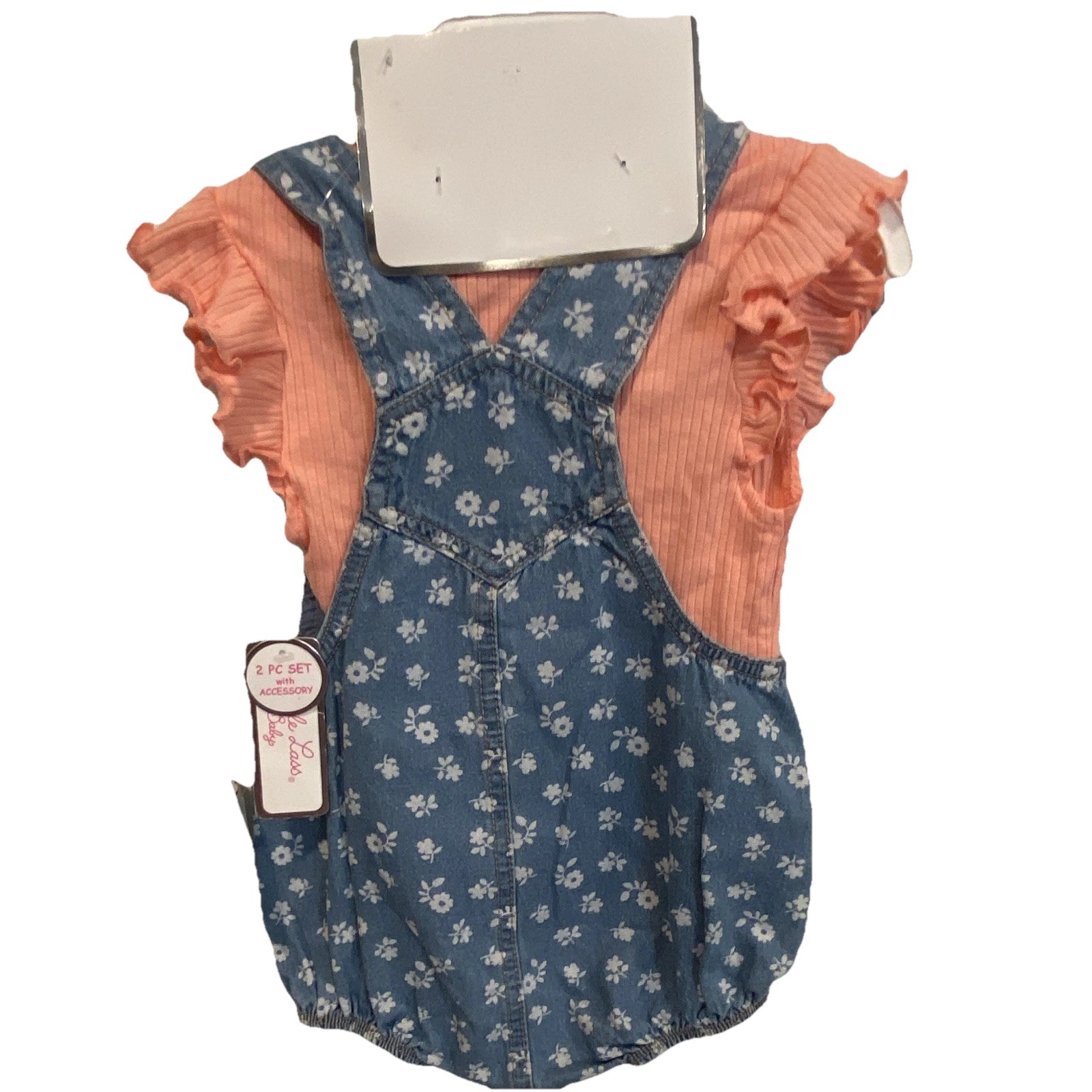 Little Lass Baby Girls 2-Piece Set 24M Denim Floral Coverall & Hat Blue/Peach
