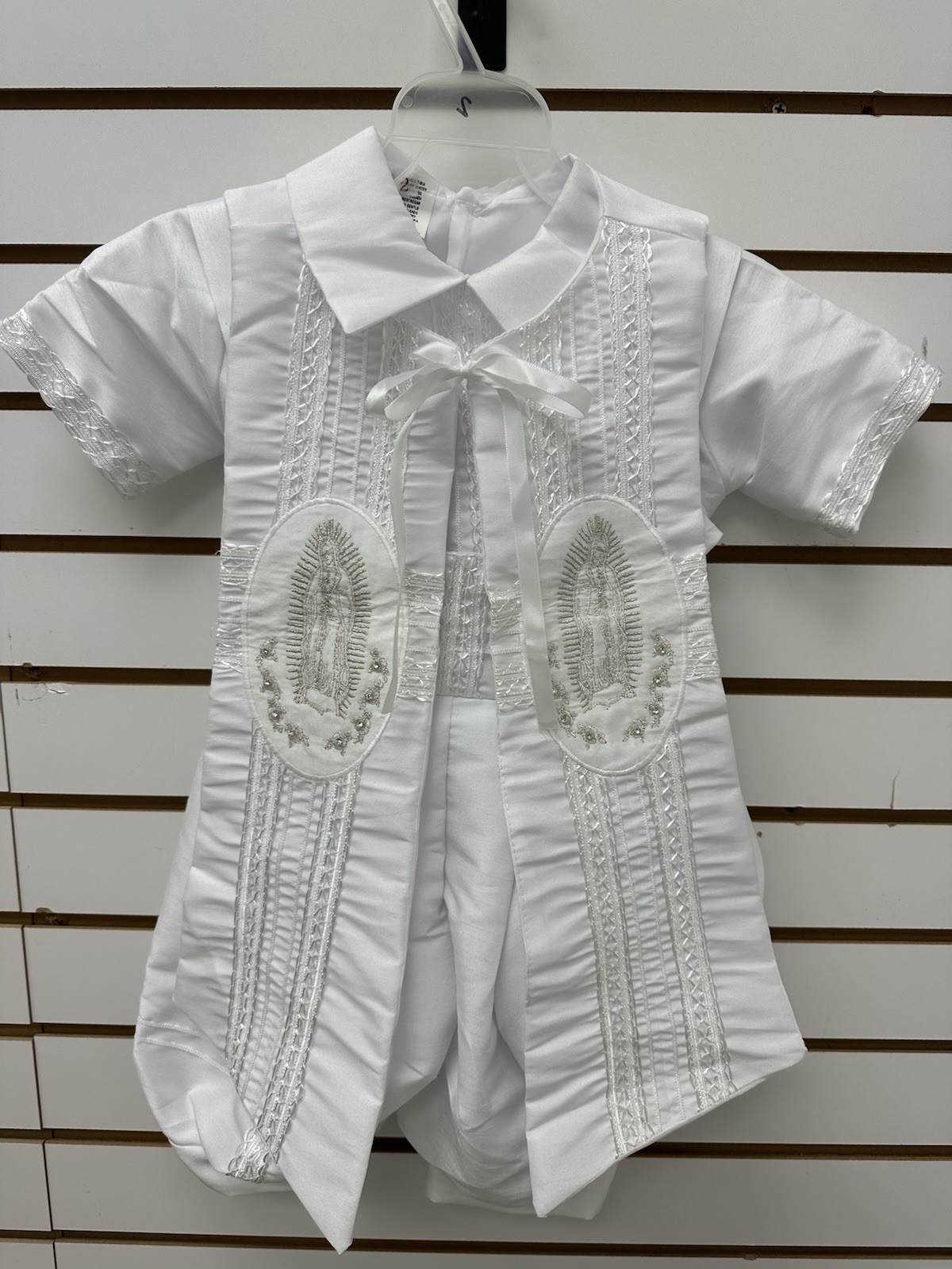 Boys White Baptism Bautizo Virgen Embroidered Catholic Outfit 4 Piece Set