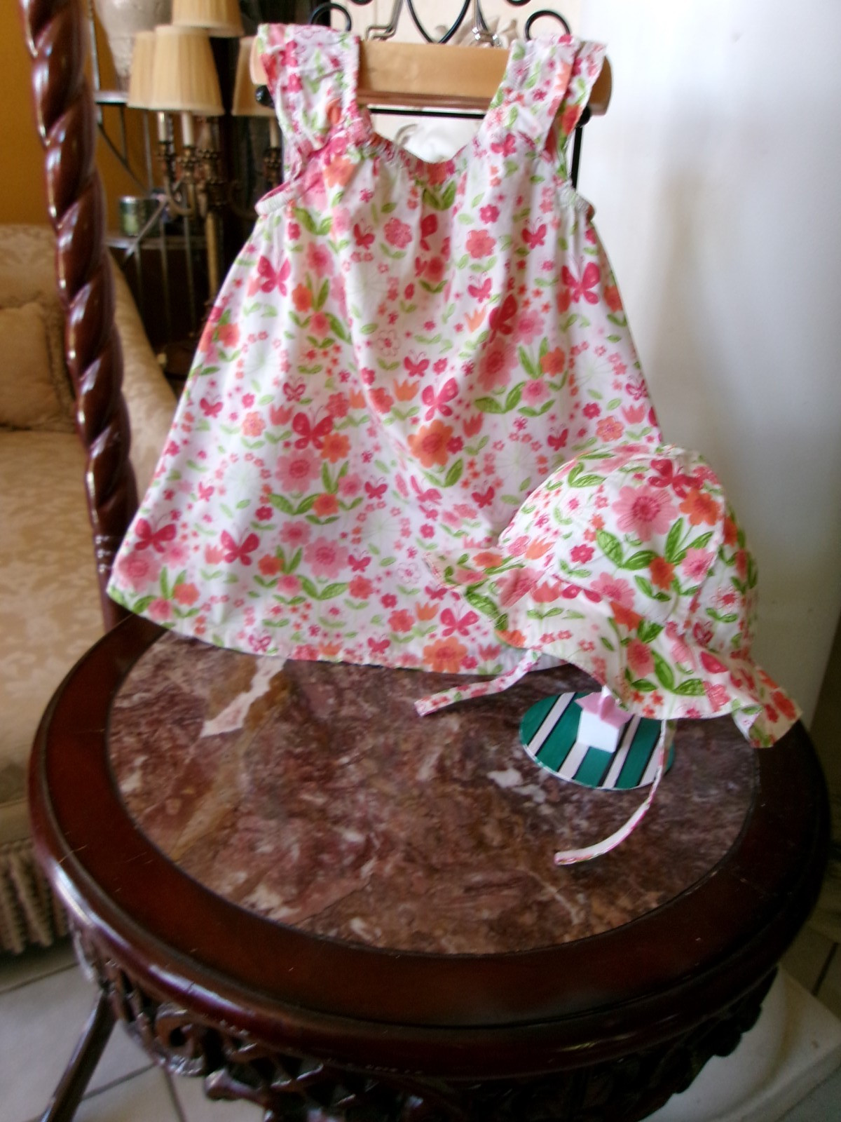 Gymboree 2009 Butterfly Spring dress hat chin strap 12-18