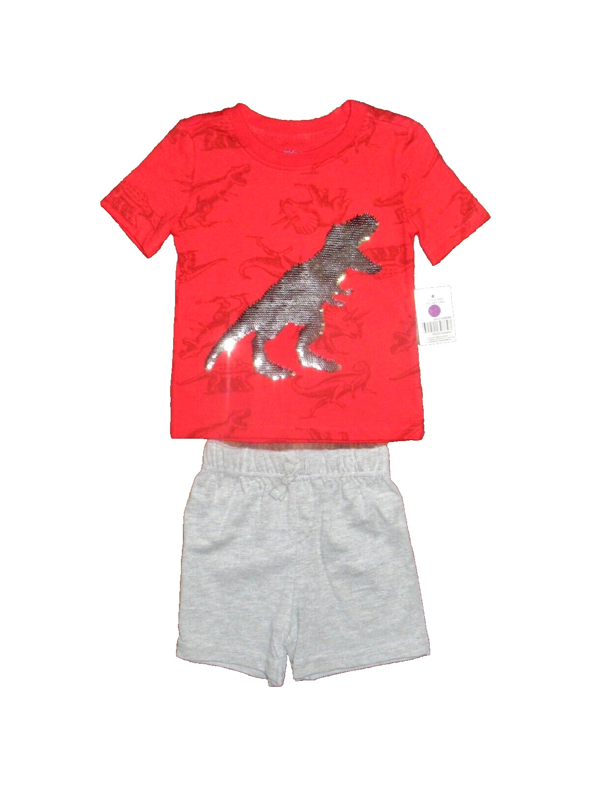 Kidgets Dinosaur Short Set Baby Boy Size 12M Flip Sequin Red Gray NWT