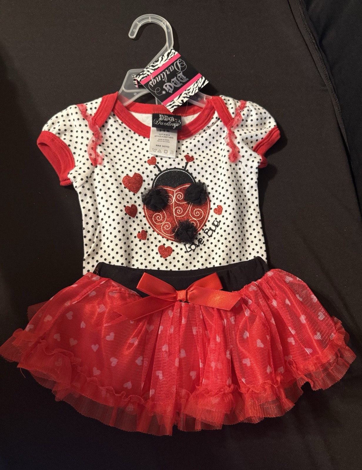 NWT DDG Darlings Baby Ladybug Outfit with Tulle Skirt Size 3-6 Months
