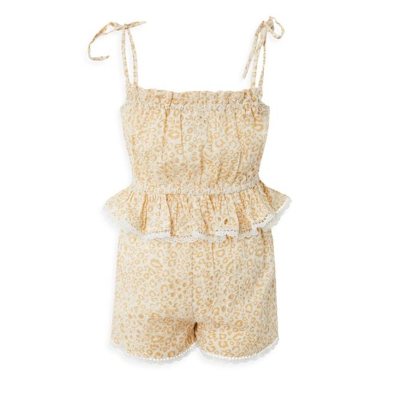 BARDOT Baby Leopard Lace Trim Romper 0-3 Months Beige Tie Shoulder NWT