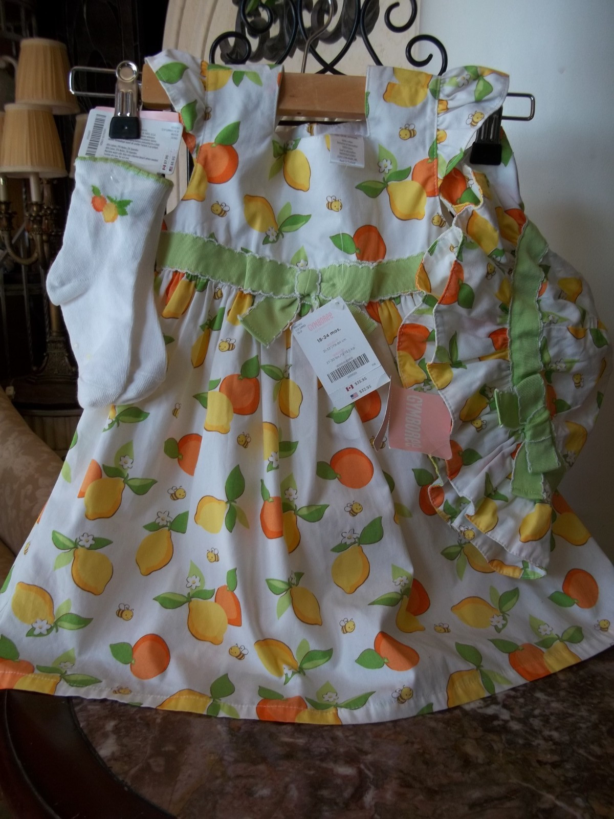 Gymboree 2012 Lemon Bumblebee dress bloomers chin strap hat socks 18-24 NWT