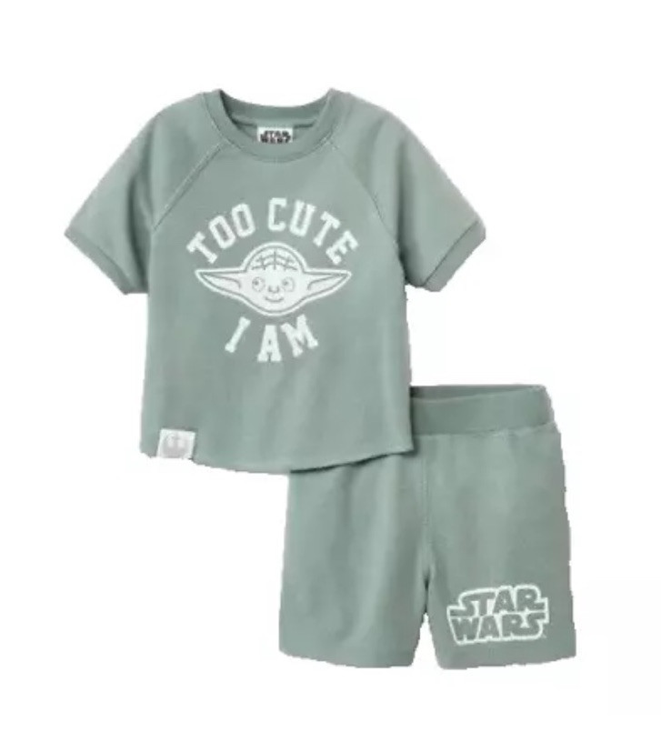 Star Wars Baby Boy 12M 2-Piece Outfit – Yoda Top & Shorts Set Green – New