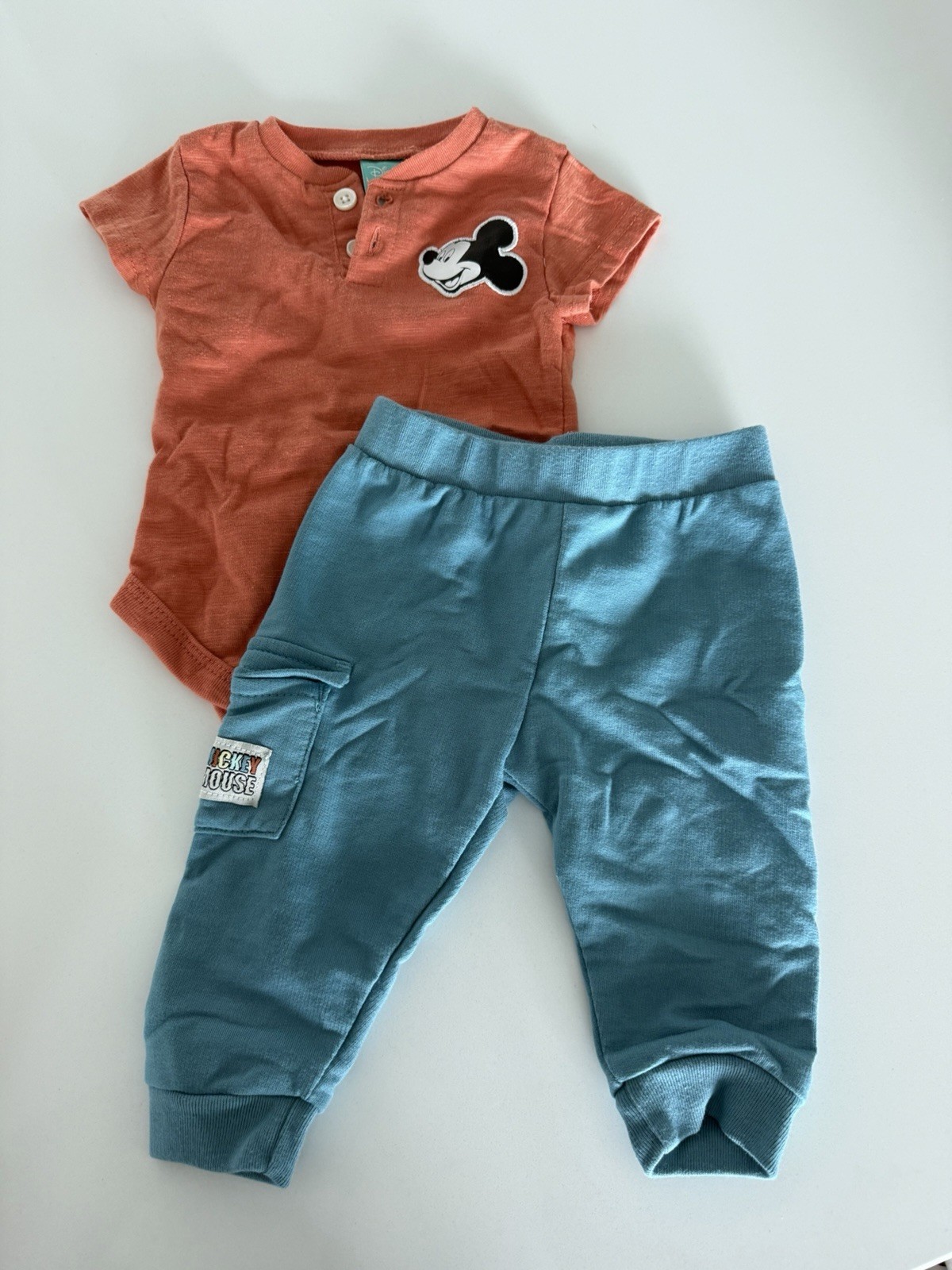 Disney Mickey Mouse Baby Boys 2-Piece Bodysuit & Pants Set 6-9M Orange/Blue