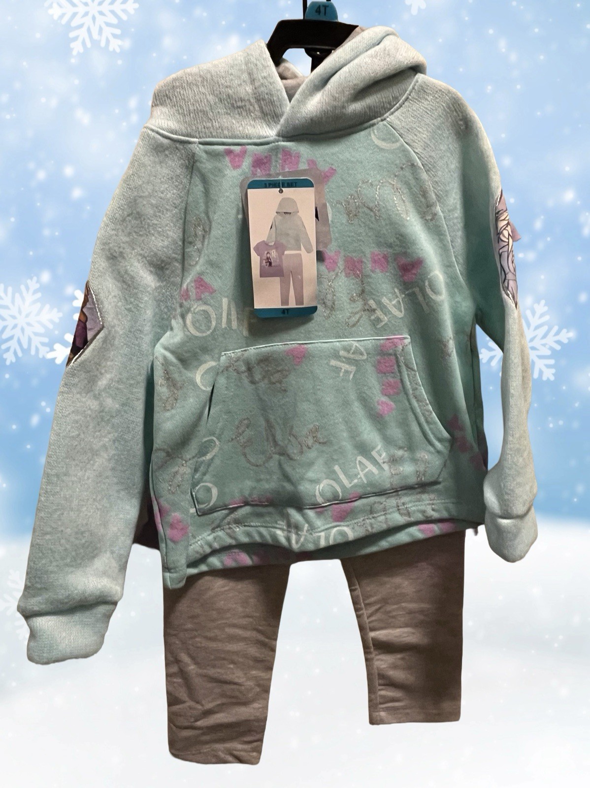 Disney Frozen Toddler Girls 3pc Hoodie T-Shirt Sweat Pants Teal/Purple Size