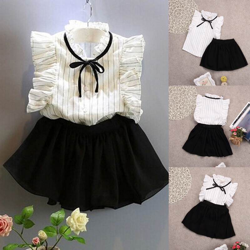 Tollder Baby Girl Stripe Dress Clothes Sleeveless Vest Top Skirt Outfits Set