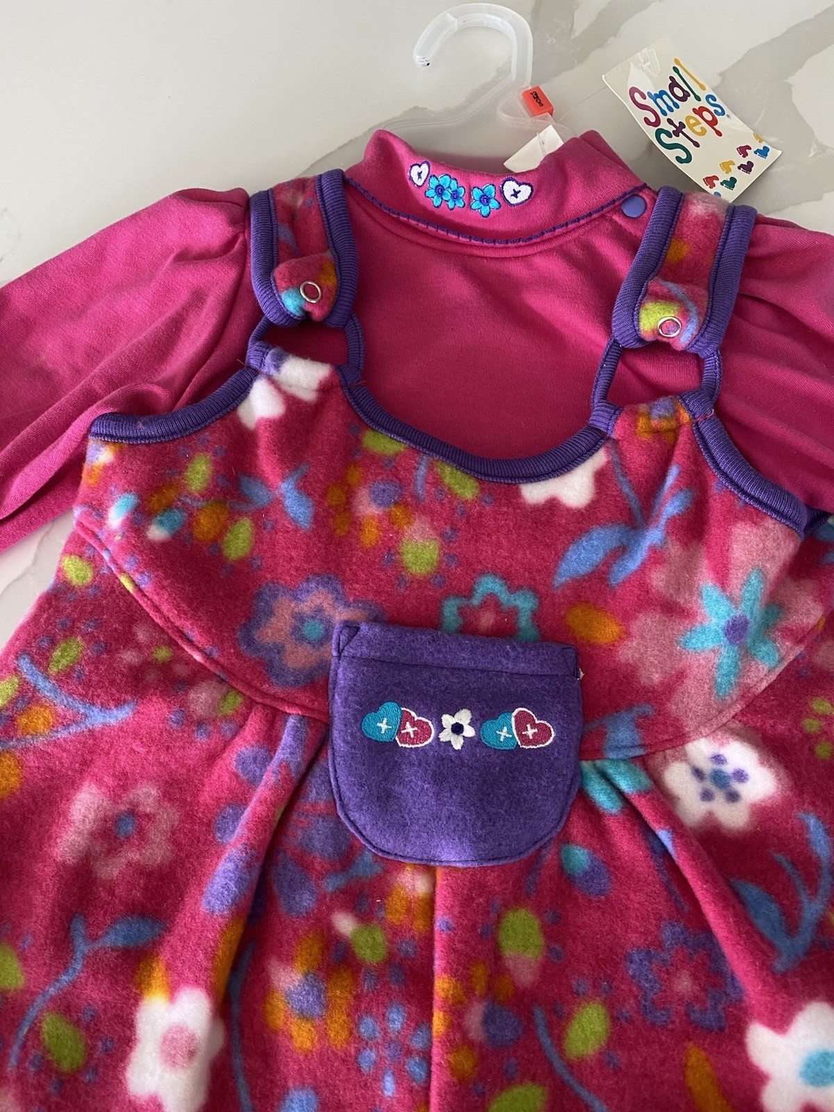 NWT VTG 90’s Small Steps Floral Fleece Jumpsuit & Long Sleeve Top 2pc Set 12M