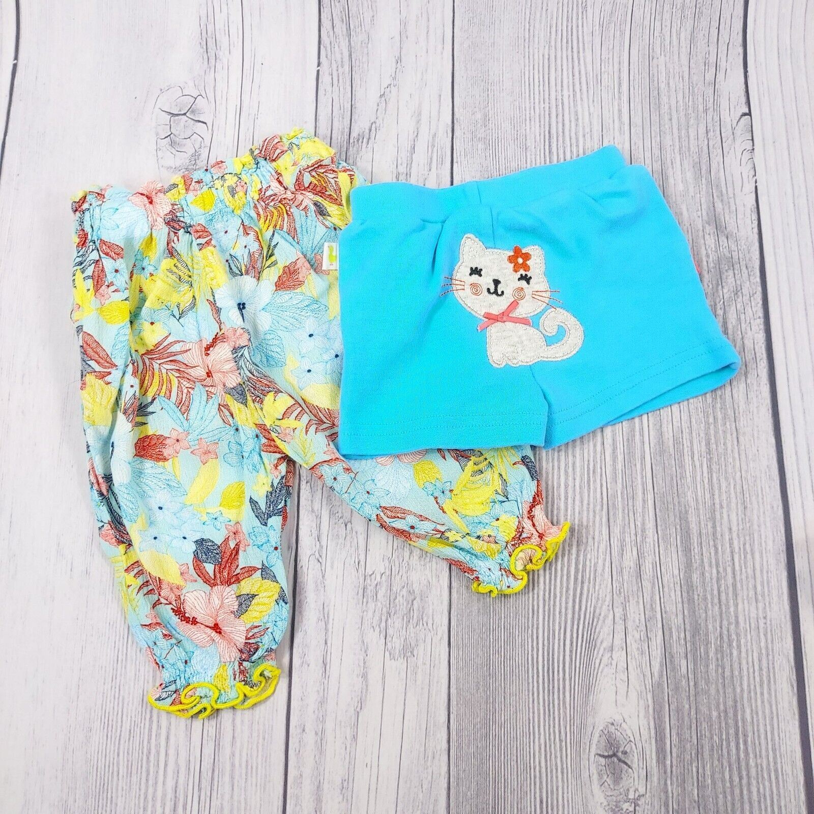Baby Girl 3 Summer Outfits 1 Pc Bodysuit and 2 Short Pants Matching Set 3M Blue