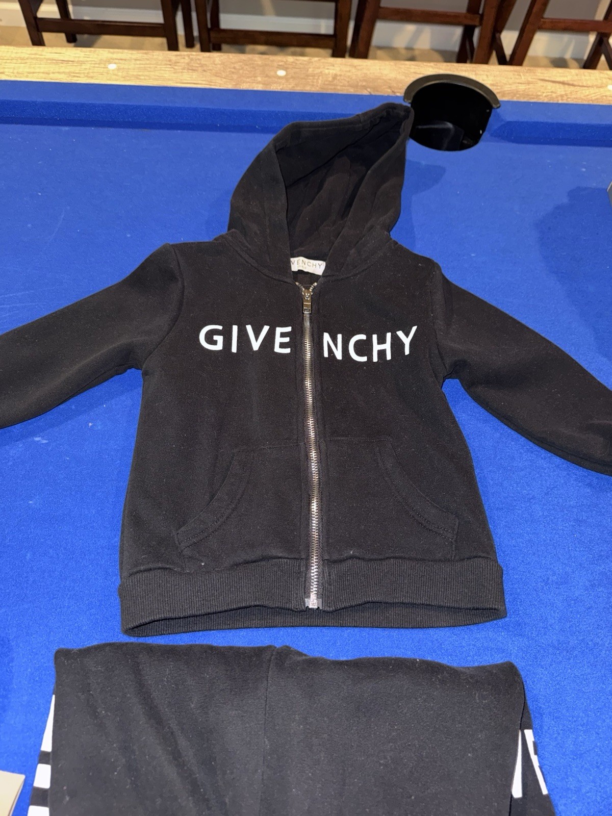 Givenchy 2pc Zip Hoodie & Pants Set Logo Fleece Cotton Black/White 18M