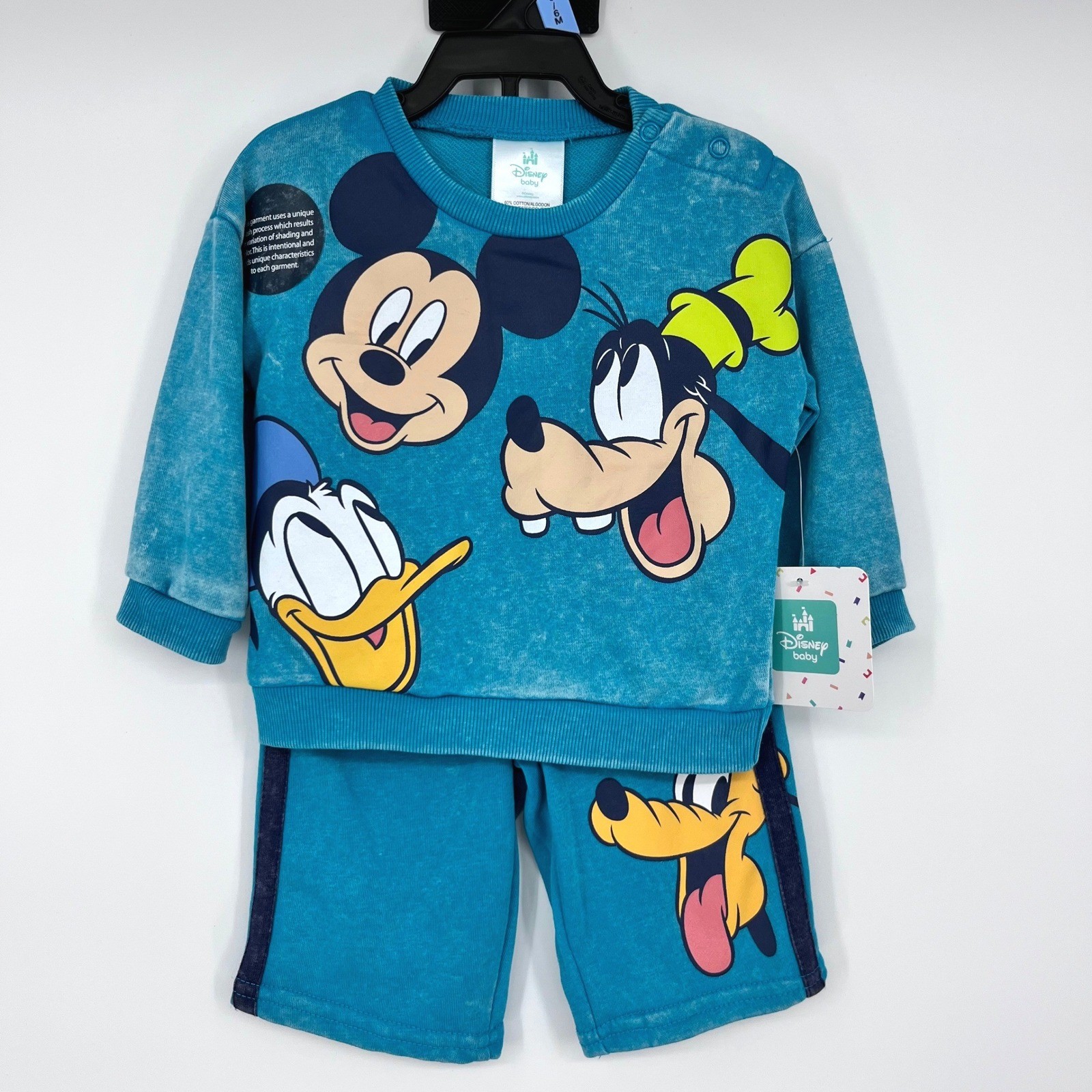 Disney Baby Sweatshirt Shorts Set Kids 0-3M Teal Mickey Mouse Donald Goofy Pluto