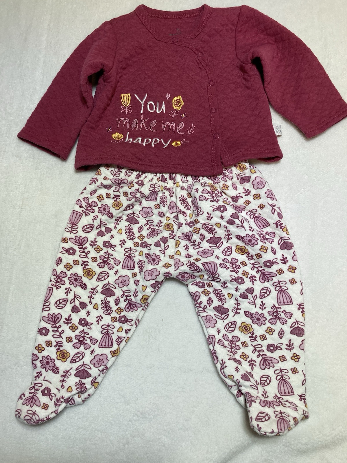 Baby Girl 6-9M Quilted Long Sleeve Pantset Solid Top Floral Footed Pants