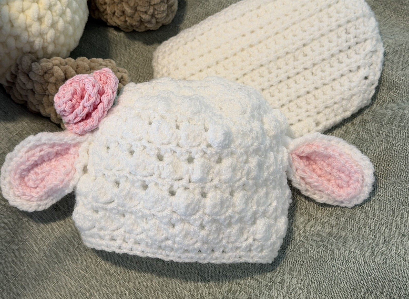 Handmade Crochet stuffed lamb with newborn lamb diaper cover outfit set