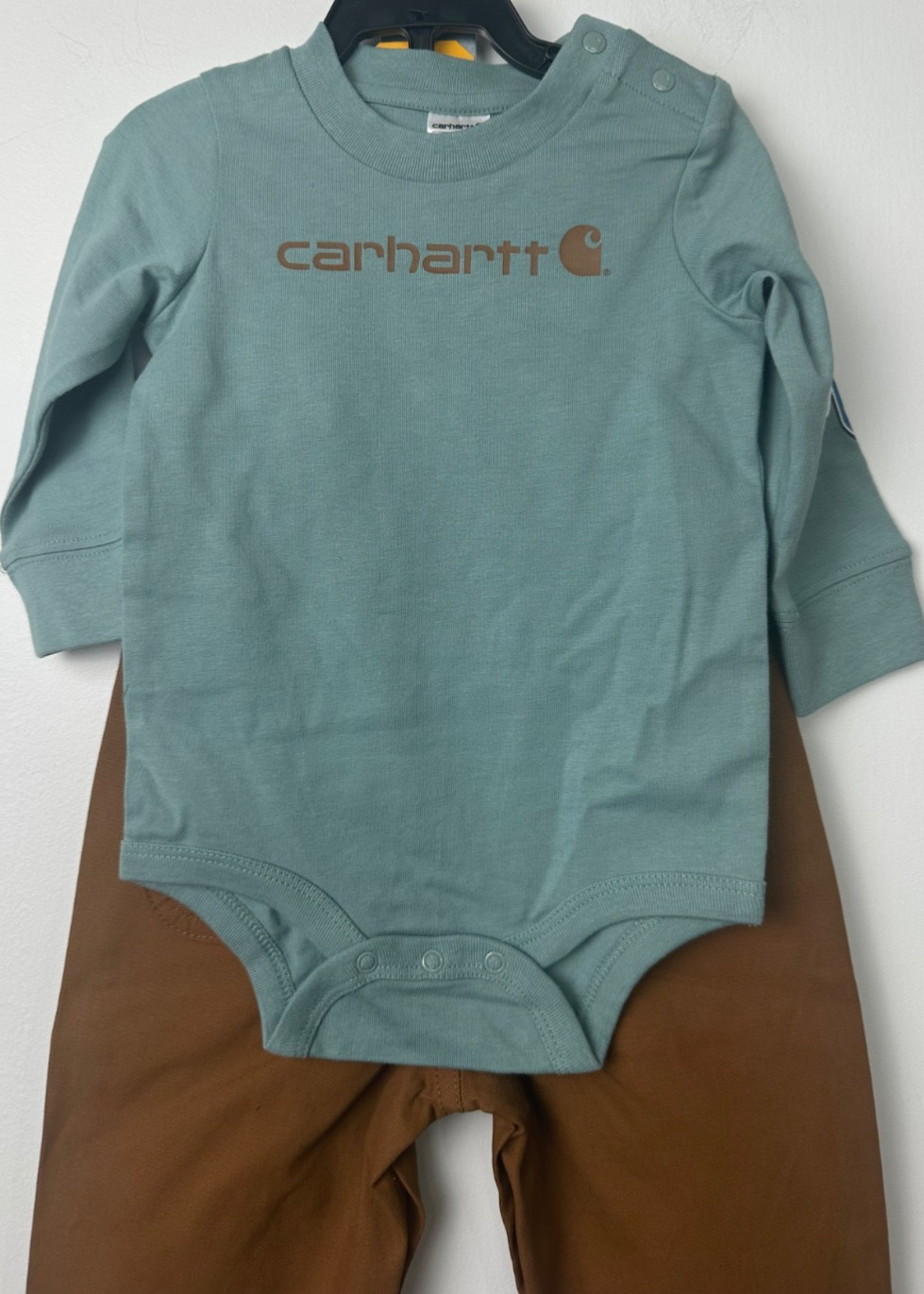 NEW CARTER’S Boys 2 Piece Set Canvas Overalls and Blue LS Shirt 6M Farm A18