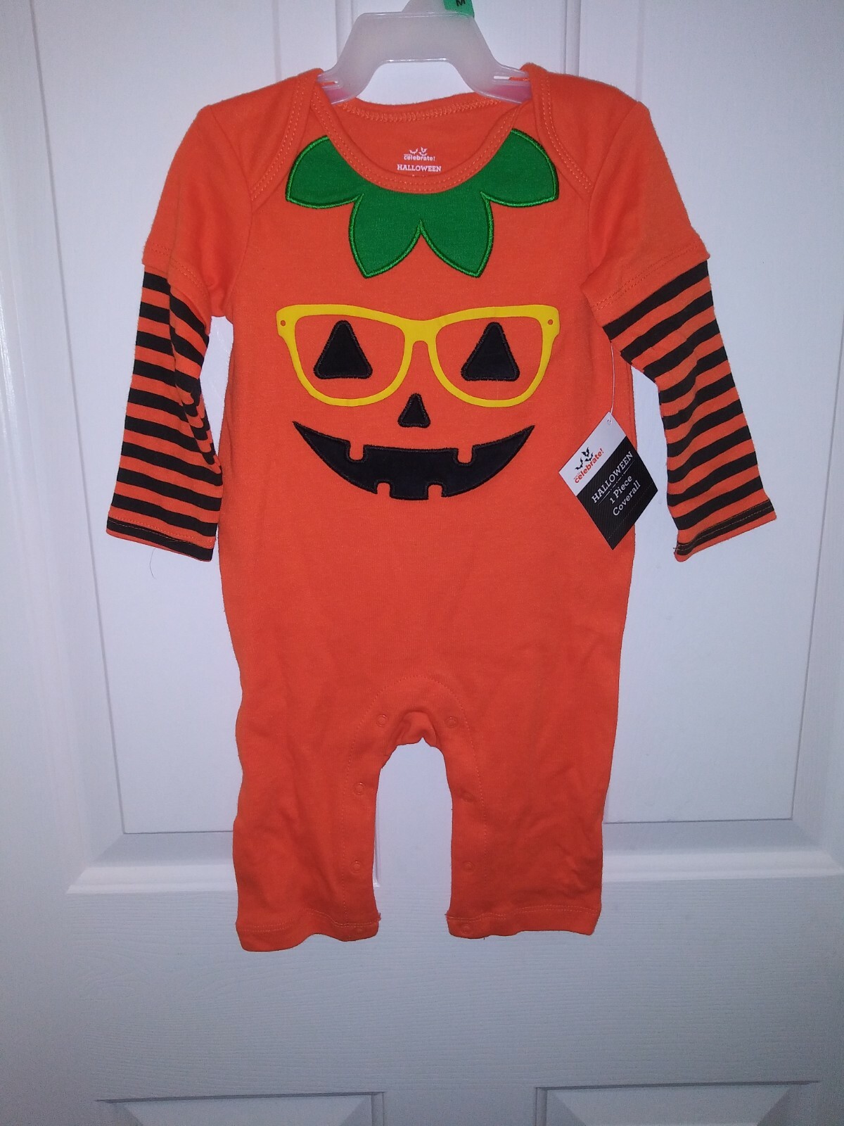 🎃6-9 Months Halloween Nerdy Pumpkin Coverall Outfit Crawler 🎃