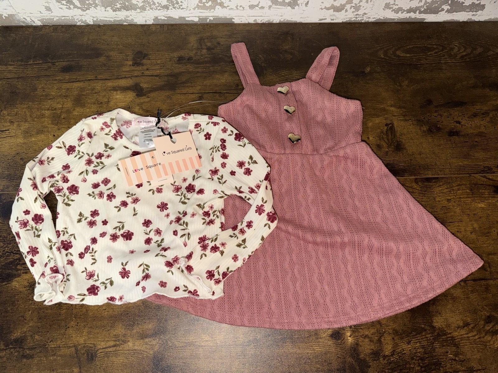NWT! Love Squared Girls Floral Print 2 Piece Outfit Set Size 2T – Shirt + Dress
