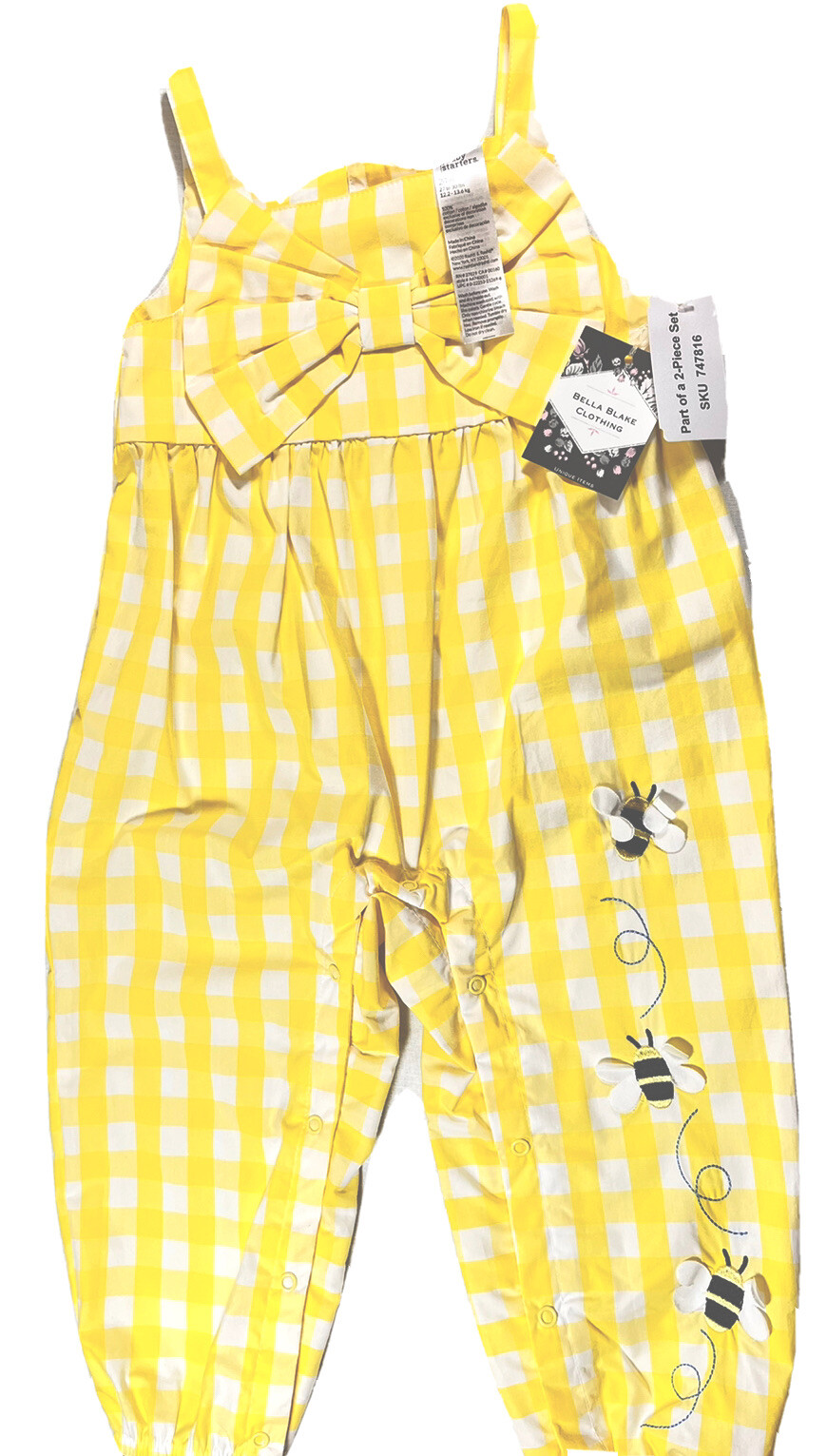 Baby Starters Infant 24 mo. Romper tee shirt 27-30 lb Gingham Yellow NWT $19.99