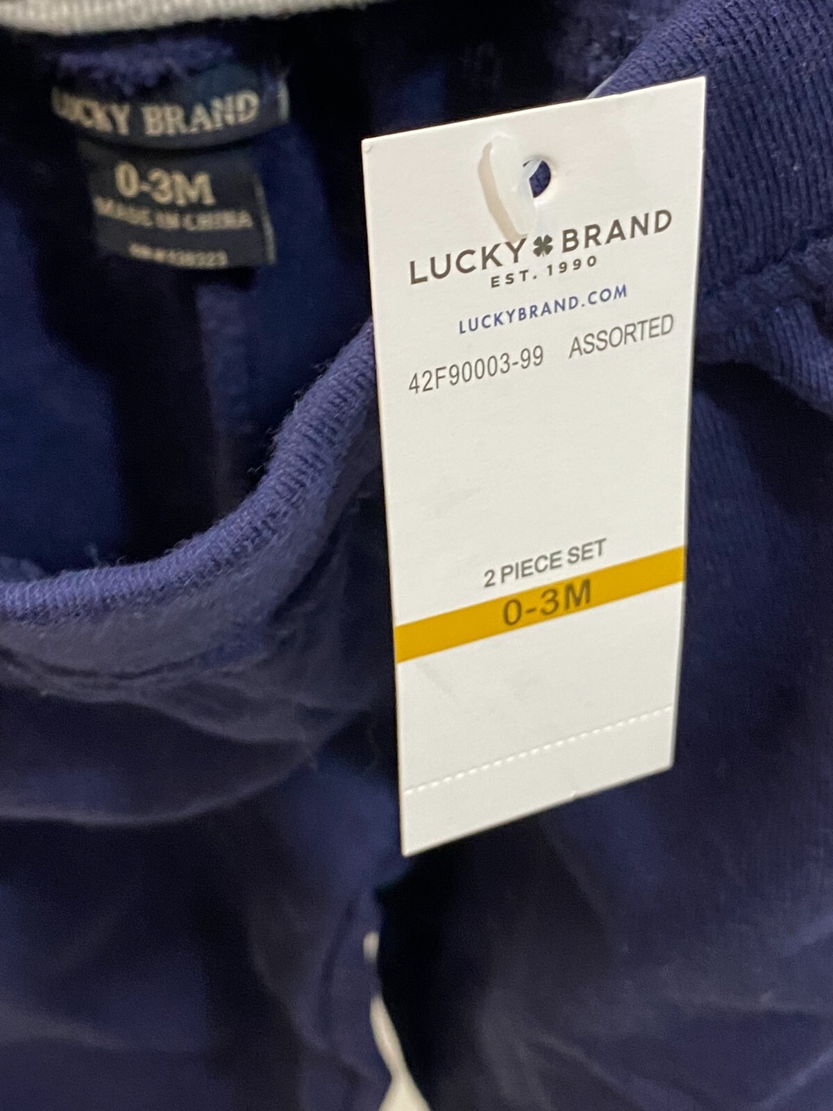 Authentic Lucky Brand 2pc boys Striped bodysuit with blue leggings NWT 0-3M