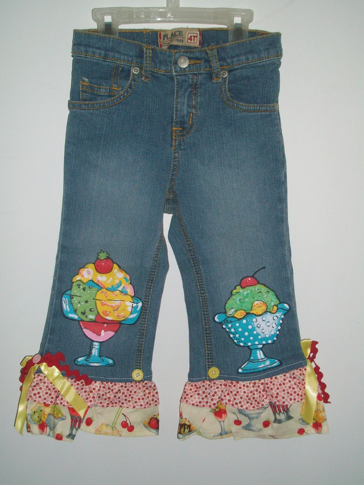 Girl’s CHILDREN’S PLACE Custom Dress & Painted Jeans – Ice Cream – Sz 4T – EUC