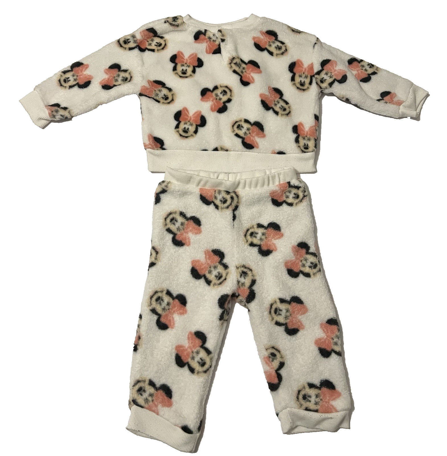 Disney Baby Minnie Mouse 2pc Fleece Pants Set Outfit 12M White Pink