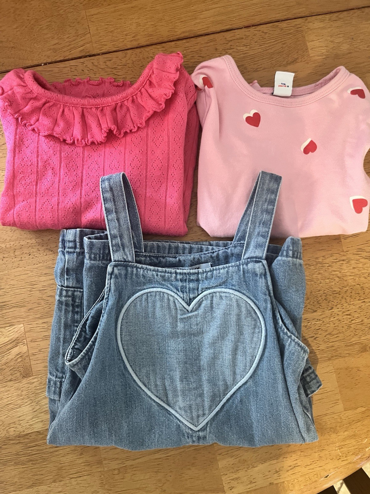 2T Toddler Girl Ms Rachel Insp Heart Jean Romper Hot Pink Ruffle & Heart Shirts