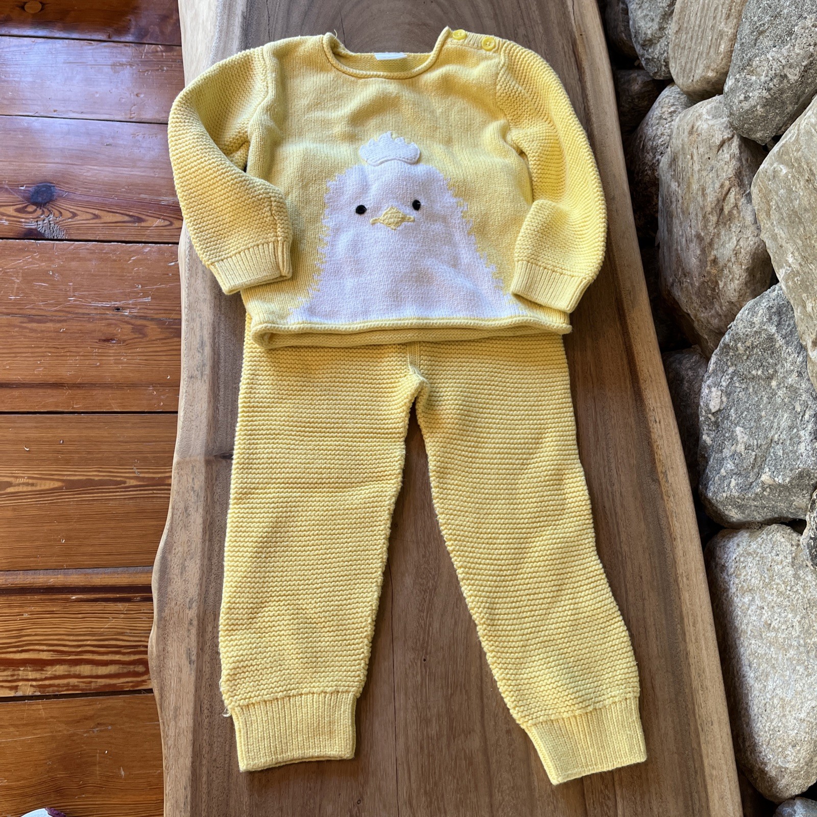 Hanna Andersson Toddler Sweater Pants Set 3T Chick Knit Yellow Cotton Outfit