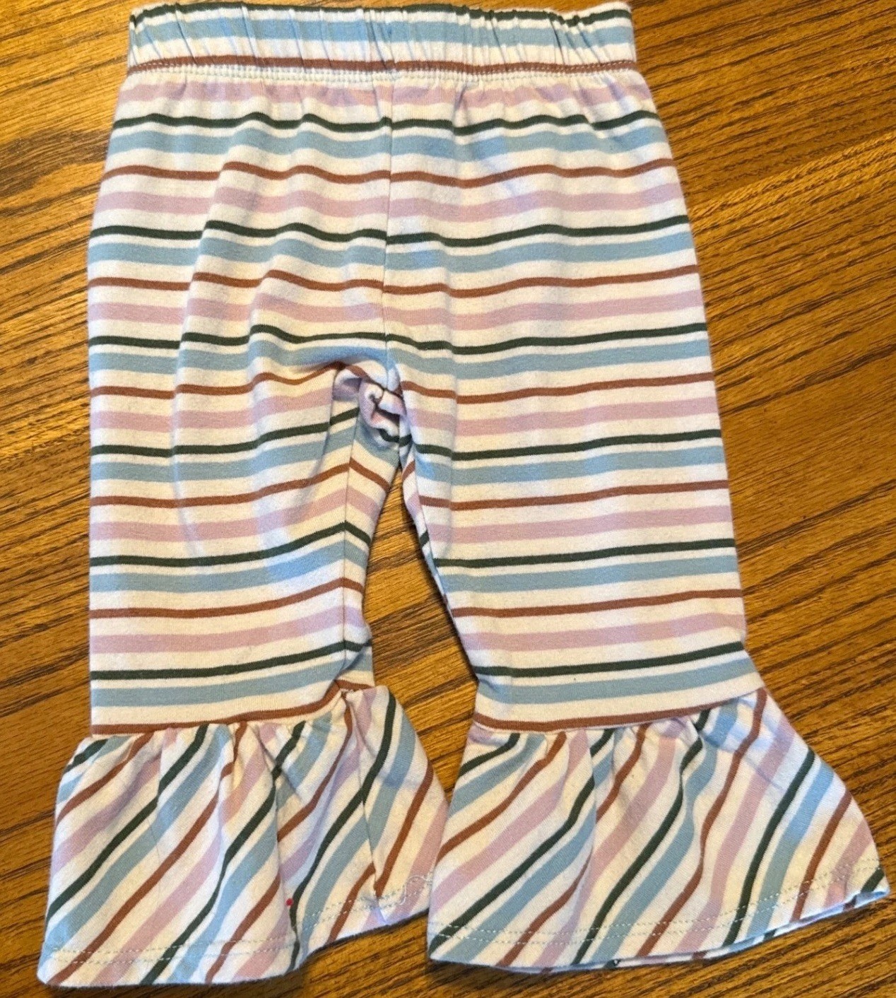 Rare Editions Baby Girl Outfit 6-9M Blue Ruffle Top Stripe Bell Bottom Pants Set