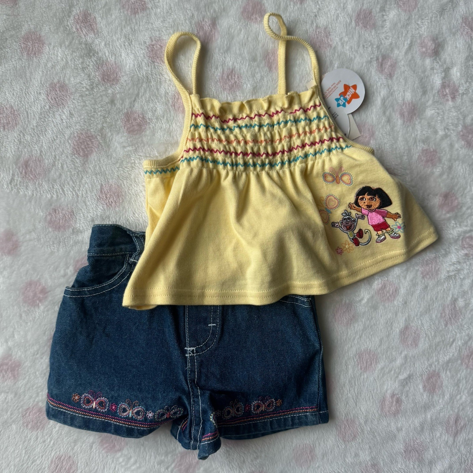 Vintage Y2K 2007 NWT Nick Jr. Dora the Explorer 2pc Set Yellow/Blue 12M Girls