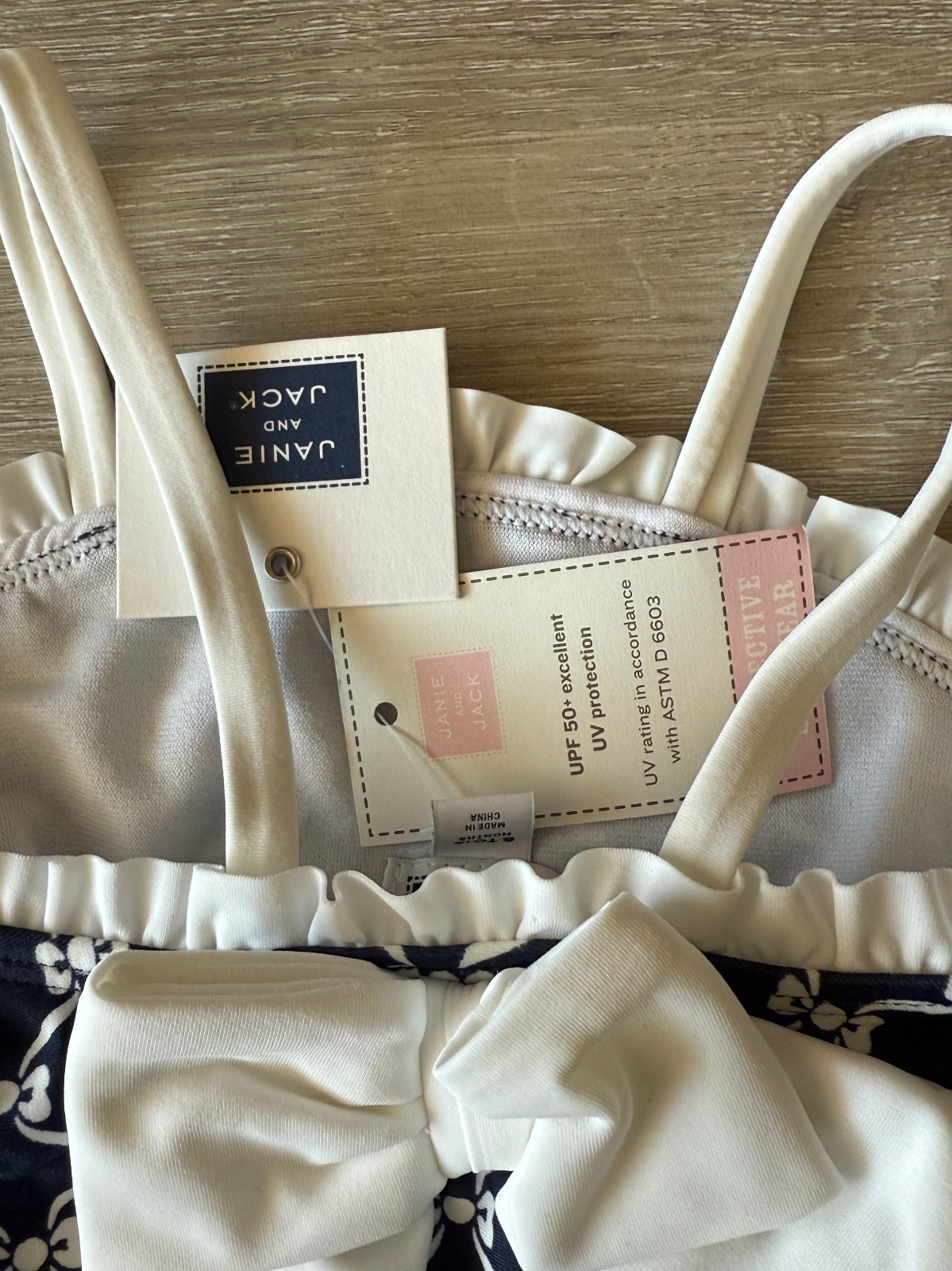 Janie & Jack Navy White Skirt Swimsuit Swim Suit 6-12m 6-12 Months + Sandals 4