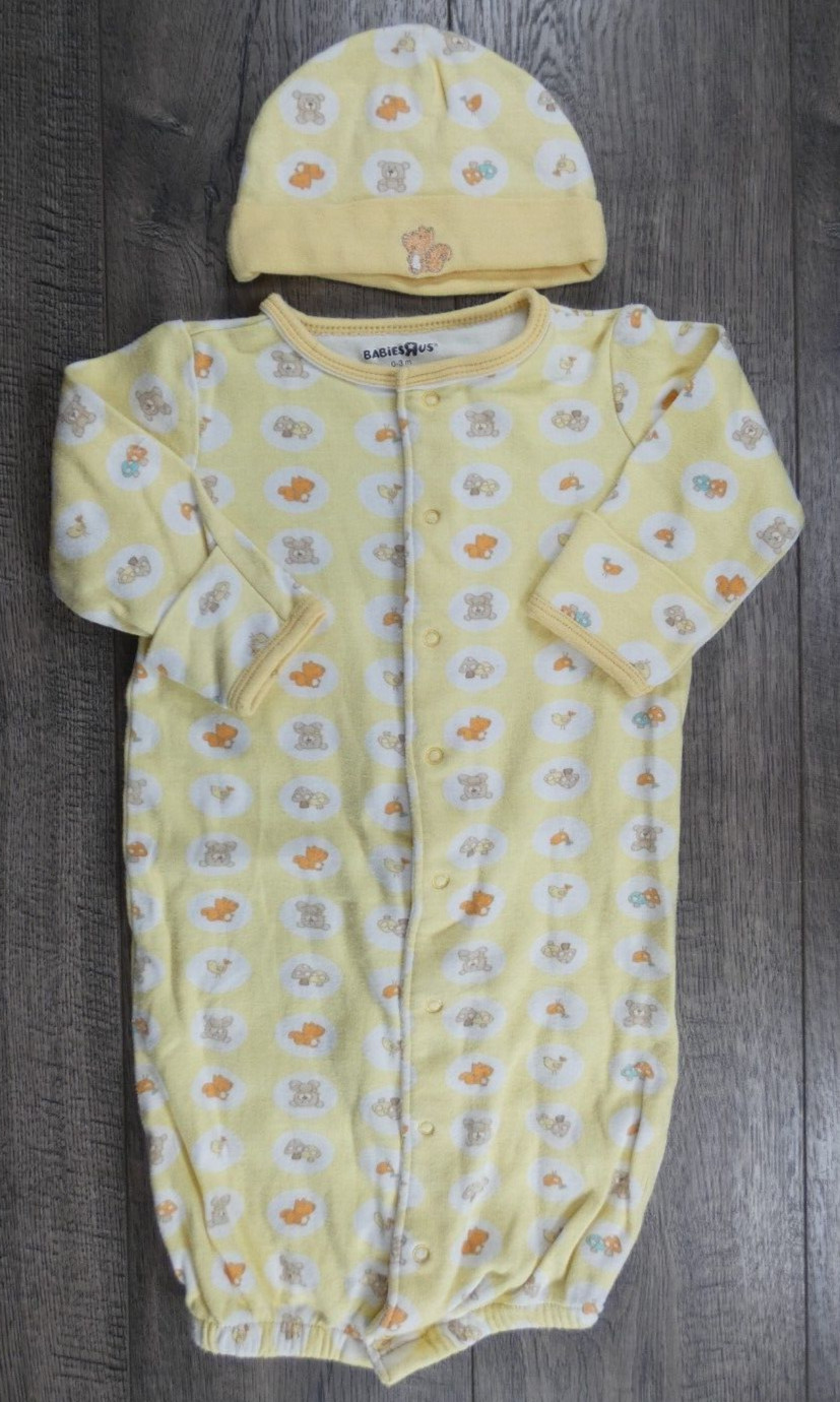 Baby Clothes Babies R Us 0-3 Month 2pc Yellow Forest Friends Sleep Gown