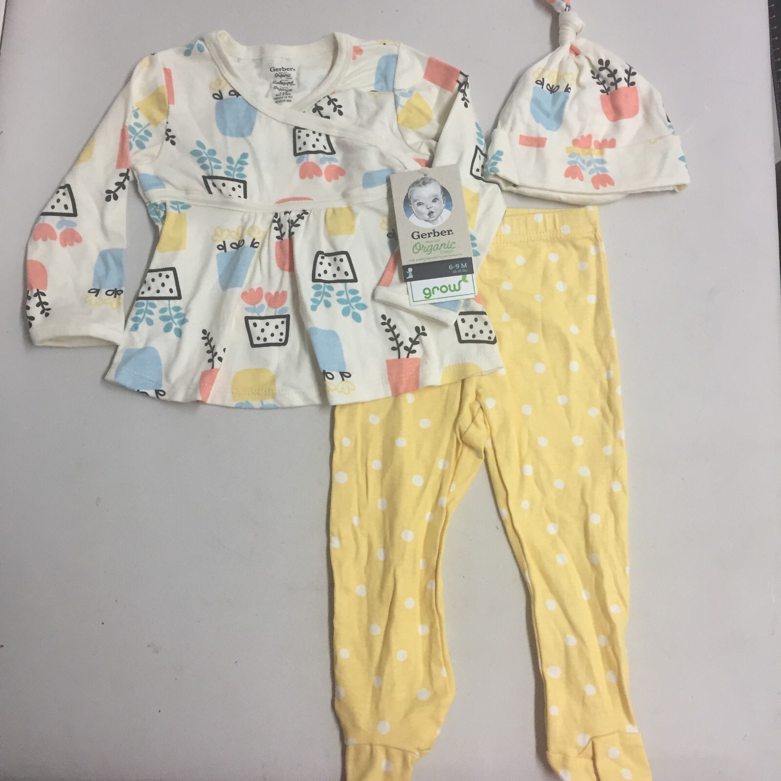 NWT Gerber Organic Cotton Baby Girl 3pc Set 6-9 m