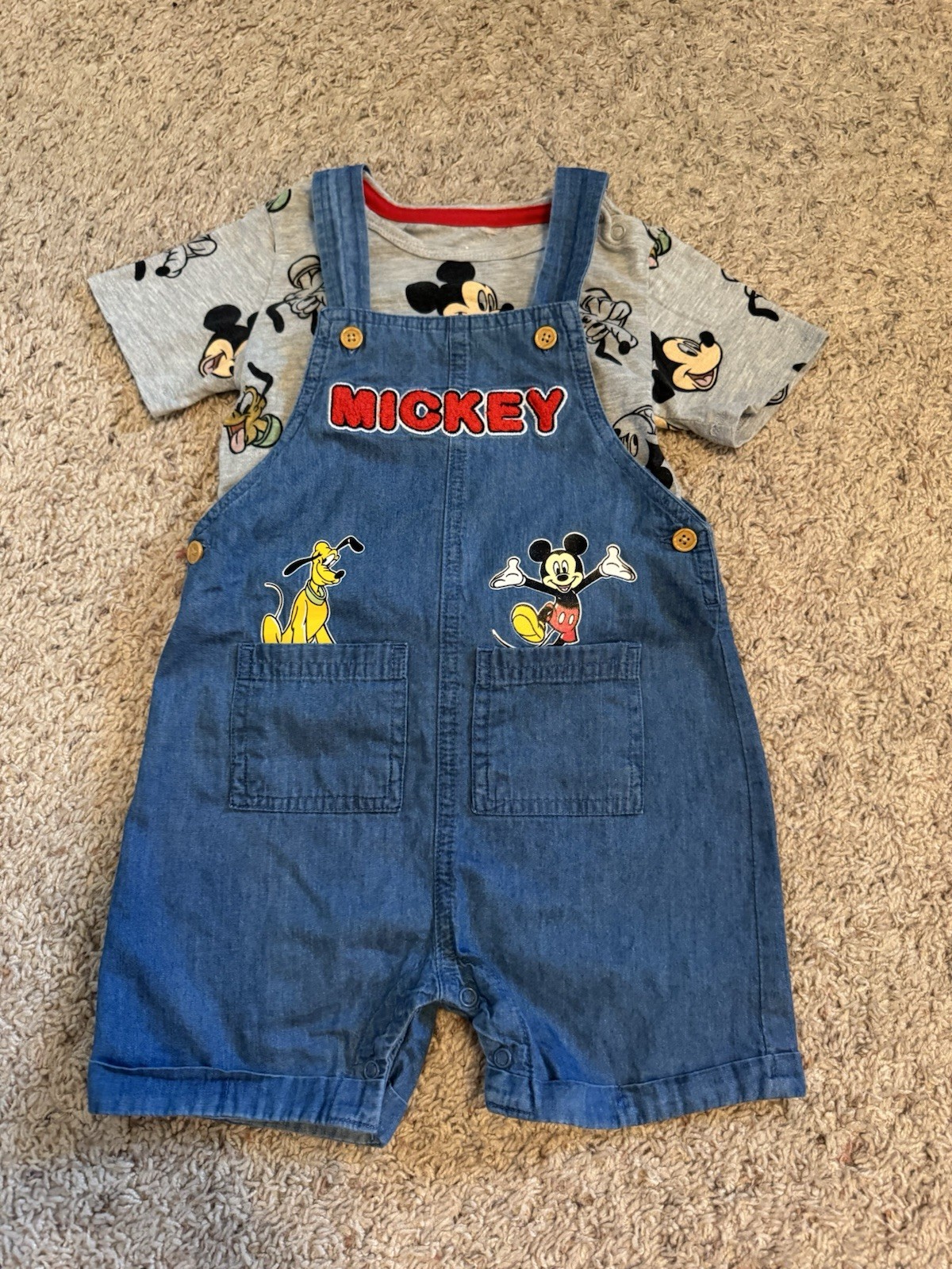 Baby Boy Size 24 Month Denim Mickey Mouse Short With Matching Shirt