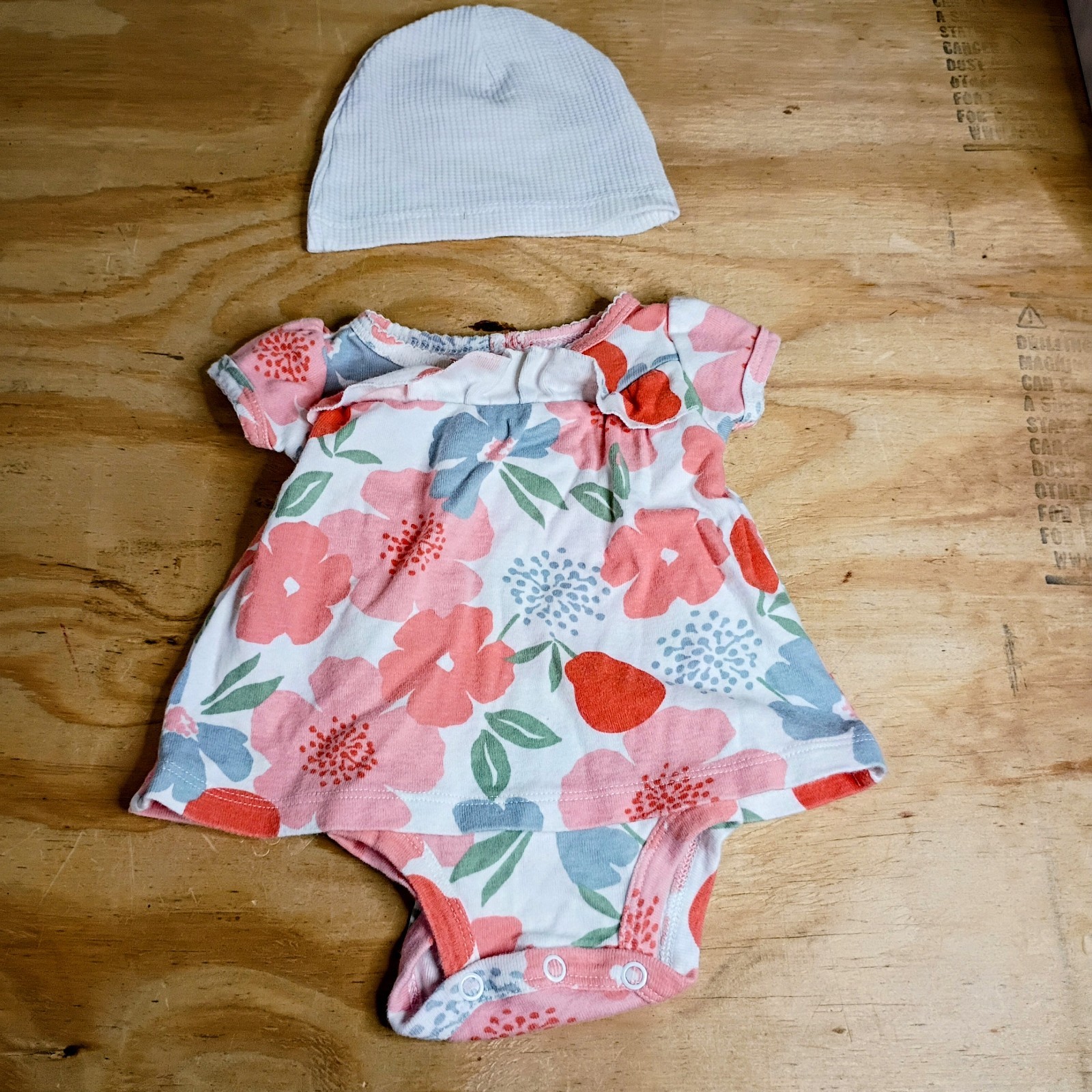 Baby Girl Newborn Outfit Child of Mine Floral Bodysuit Dress White Chick Pea Hat