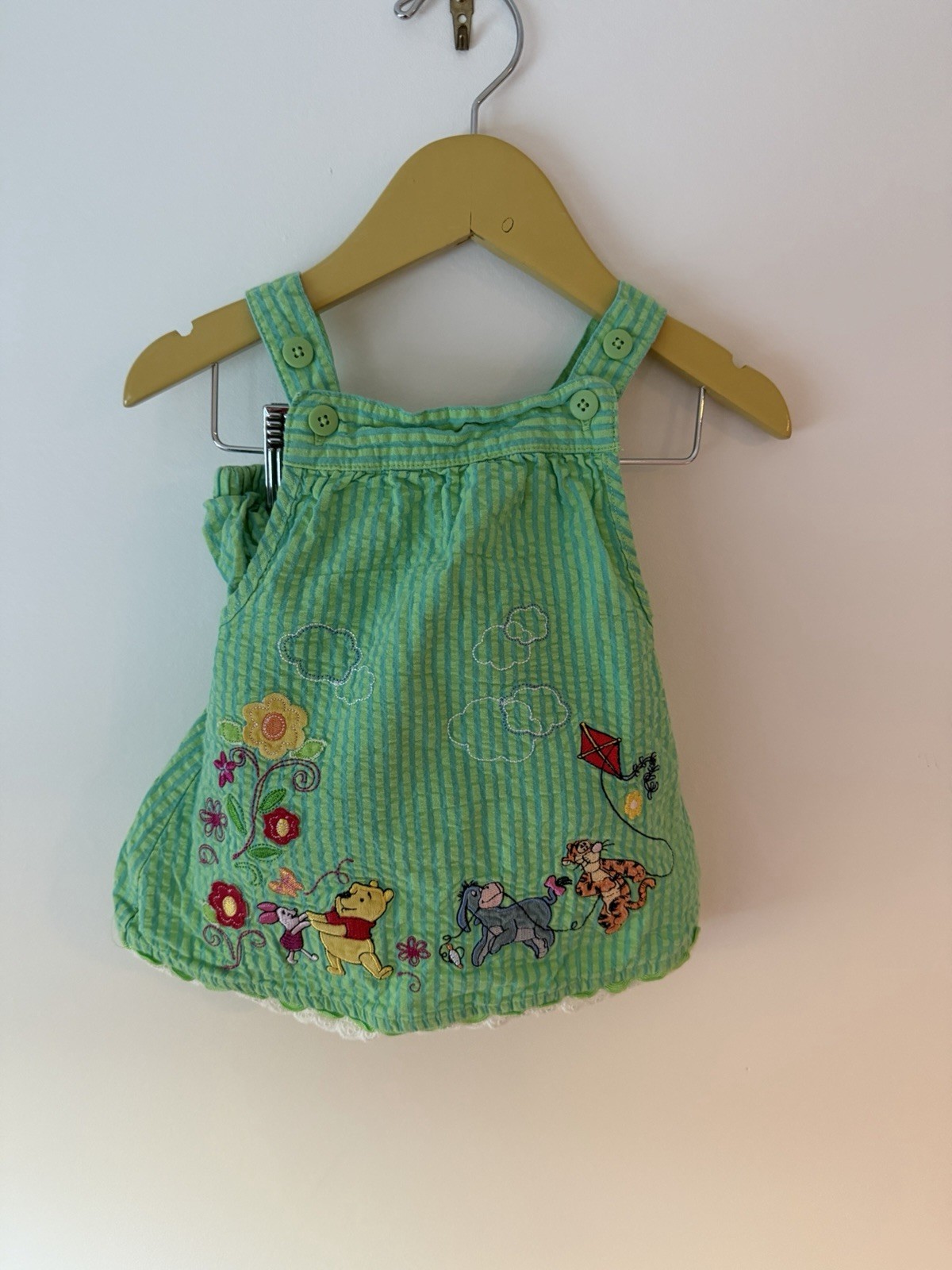 Vintage 90s Disney Winnie The Pooh Gingham Set Baby Girl Eeyore Piglet Romper