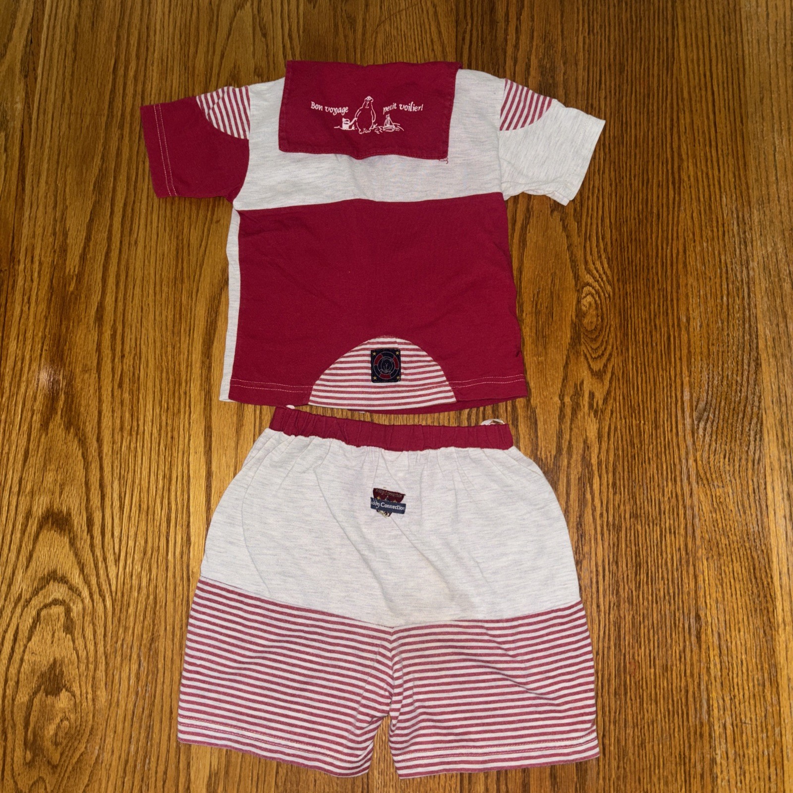 Vtg French Clothing Little Baby Co Short Set W/Fishing Bear Size 92 2T Good Fish