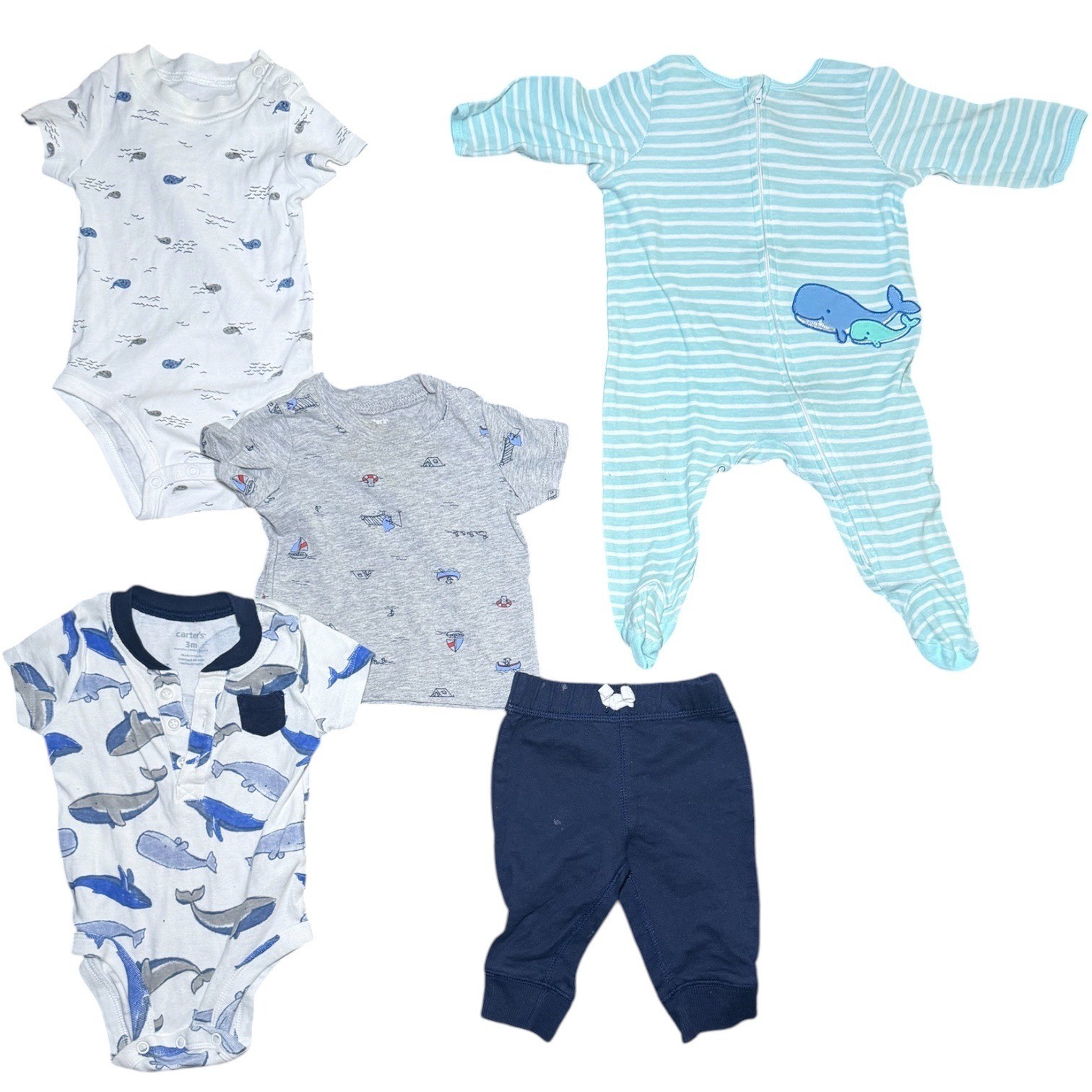 Baby Boy Clothes Lot 3M Whale Nautical Carter’s 5 Pc