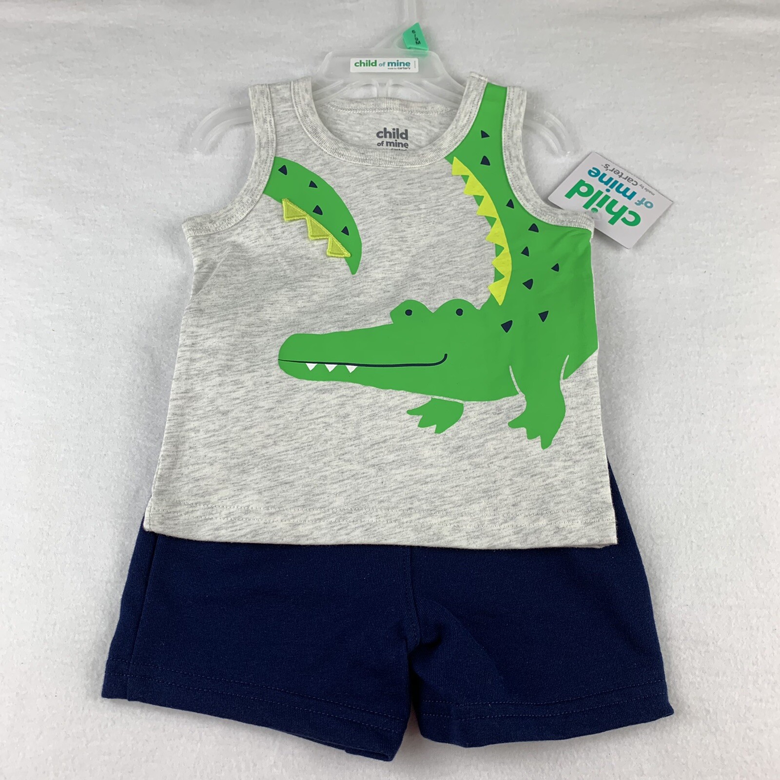 Child of Mine by Carter’s Green Alligator Outfit with Navy Blue Shorts Pick Size
