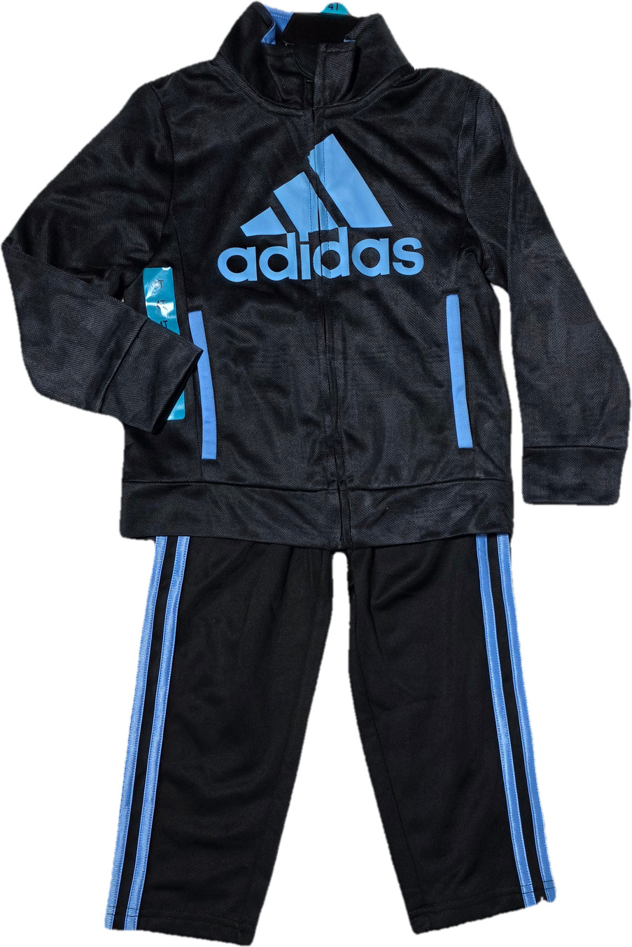 NEW Adidas Boy’s 2 Piece Jacket & Pants Outfit Set Tracksuit Black 3T 4T 5