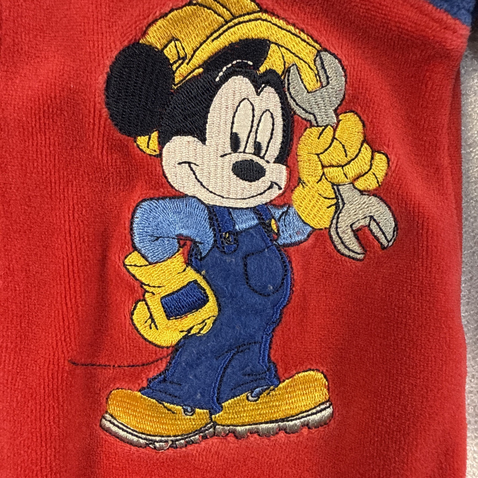 Y2K VTG Mickey Mouse Color Block Outfit Baby Boys 12 Mo Velour Red Blue