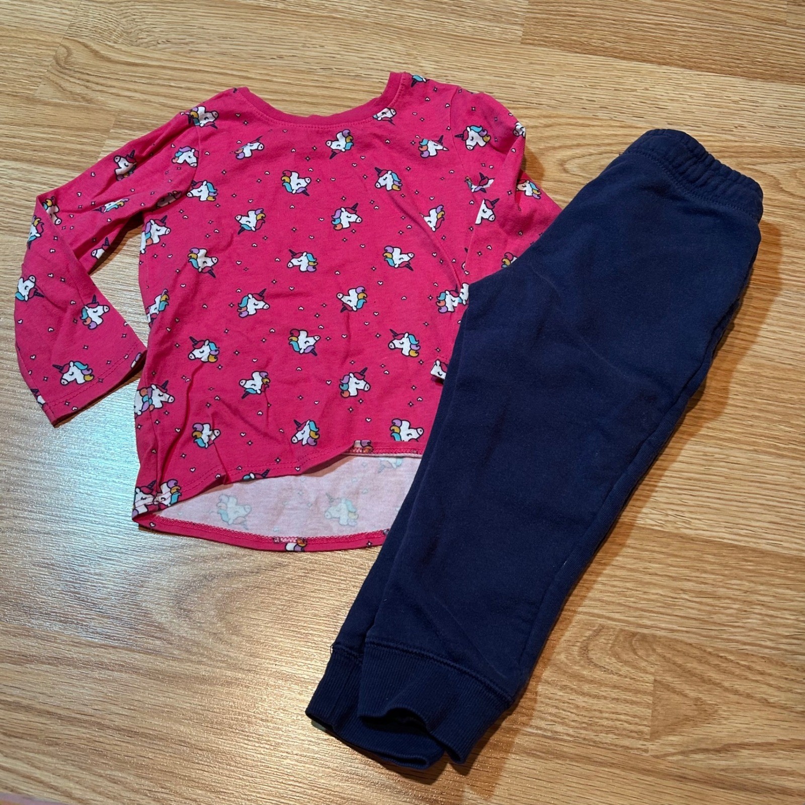 Garanimals Cat & Jack Toddler Girl Unicorn Top and Navy Jogger Pants Set 2T